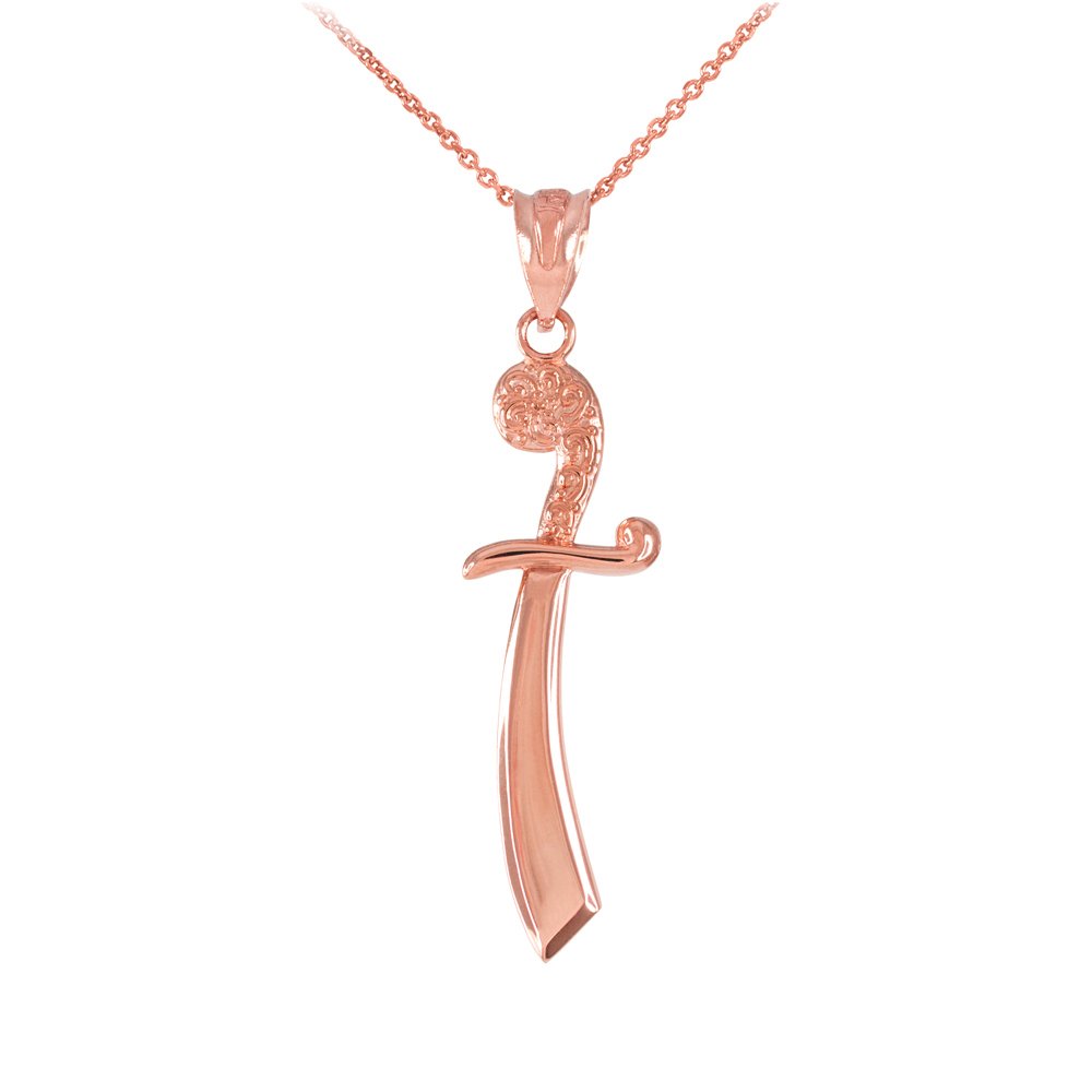 14K Rose Gold Scimitar Sword Pendant Necklace for Men - Elegant Jewelry Gift for Him, Birthday, Anniversary & Special Occasions | Perfect for Cosplay, Medieval LARP & Fantasy Costume Accessories