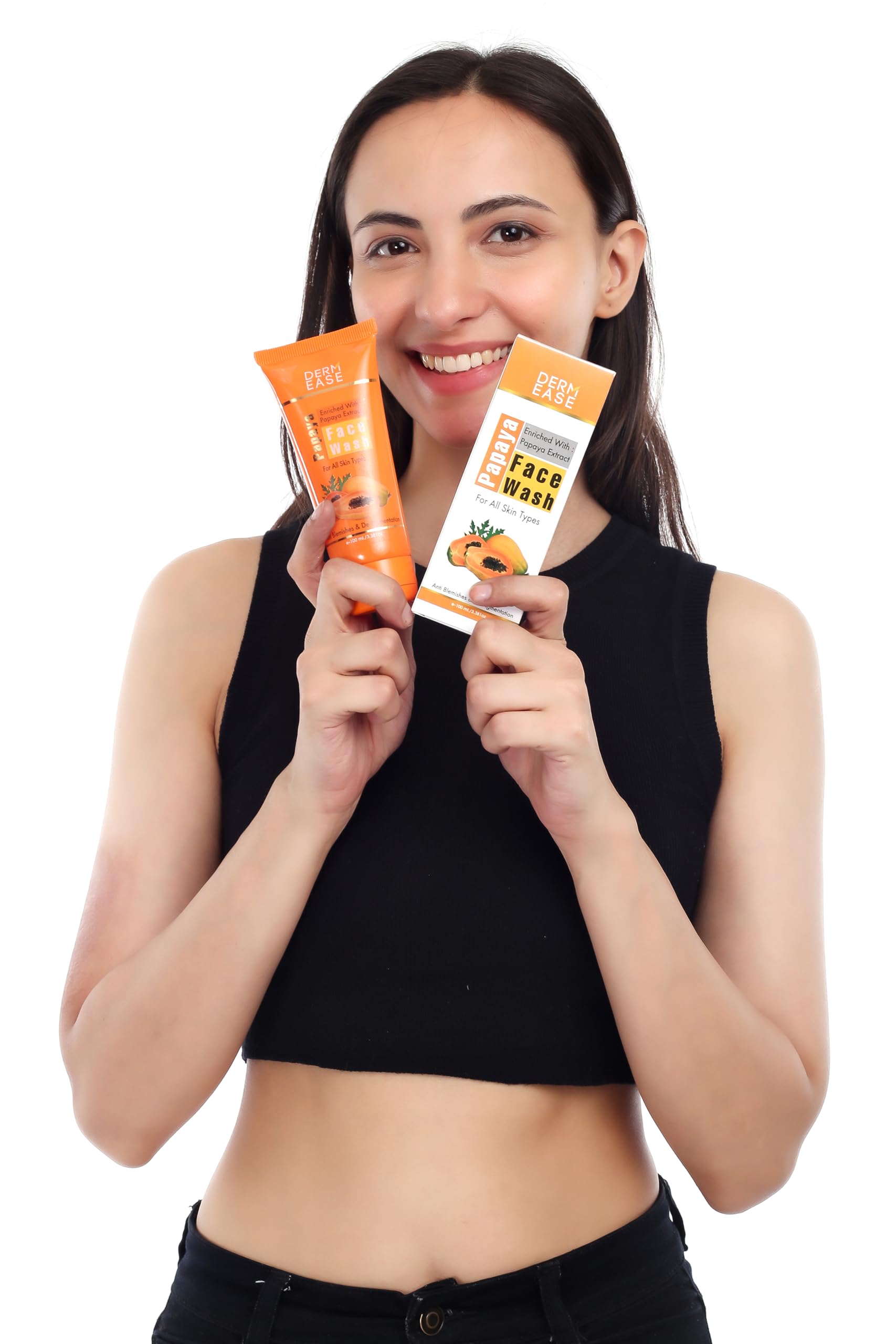 DERM EASE Papaya Face Wash for Acne & Brightening - 100ml Gentle Cleanser for Oily & Sensitive Skin | Daily Skincare Routine, Travel-Friendly Tube