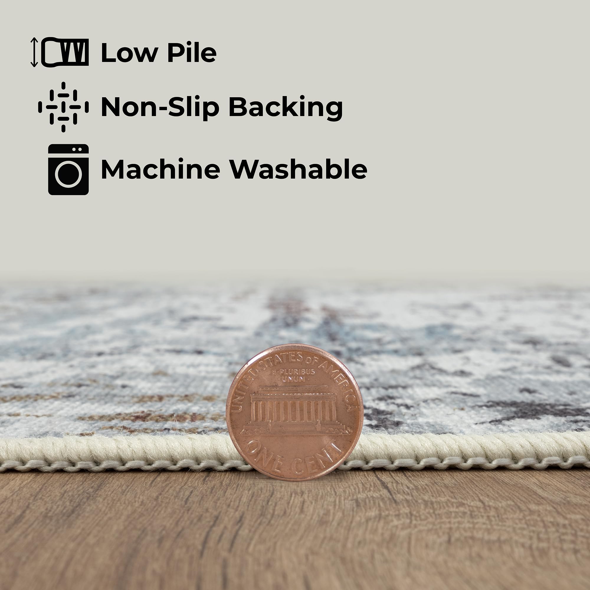 GLN Rugs Contemporary Collection - Machine Washable Modern Abstract Area Rug, Non-Slip Living Room Rug, Bedroom & Bathroom Carpet (5'3