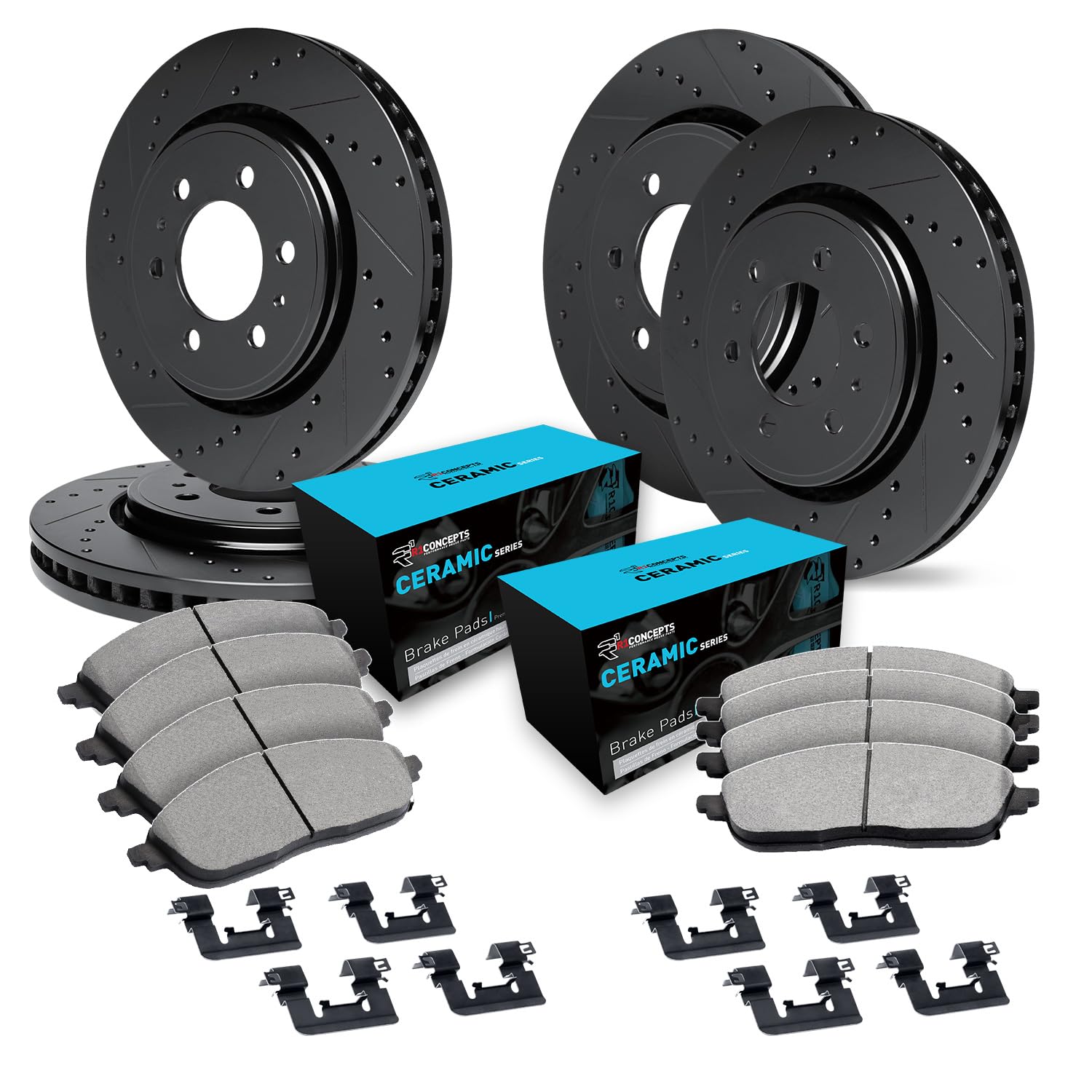 R1 Concepts Complete Front & Rear Brake Kit for 2001-2002 Toyota Sequoia - Includes Ceramic Brake Pads, Drilled/Slotted Rotors & Hardware | Perfect for Daily Driving, Towing & Off-Road Performance