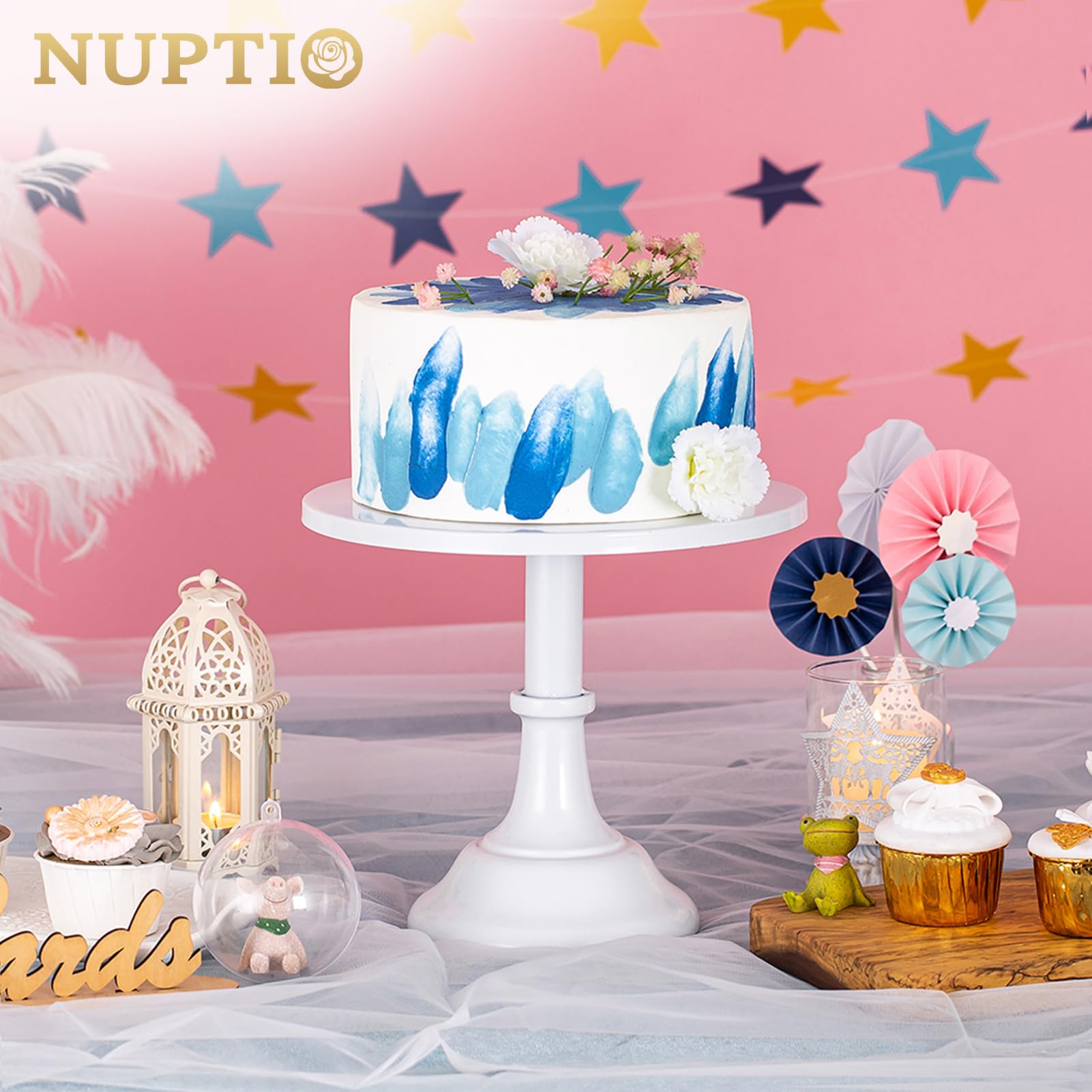 NUPTIO 9.84 Inch White Metal Cake Stand - Tiered Dessert Display for Weddings, Birthdays & Bridal Showers | Elegant Cupcake Holder & Food Riser for Party Treats, Afternoon Tea & Special Events (25cm Pedestal Plates)