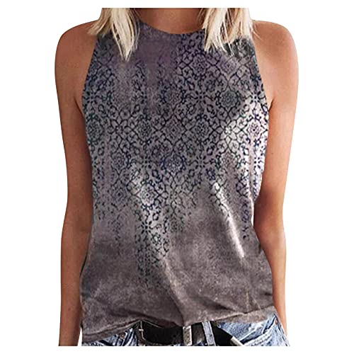 Women's Printed O-Neck Sleeveless Tank Top - Workout Shirts, Casual Loose Fit Tee, White Silk Blouse for Yoga, Running & Summer Outfits