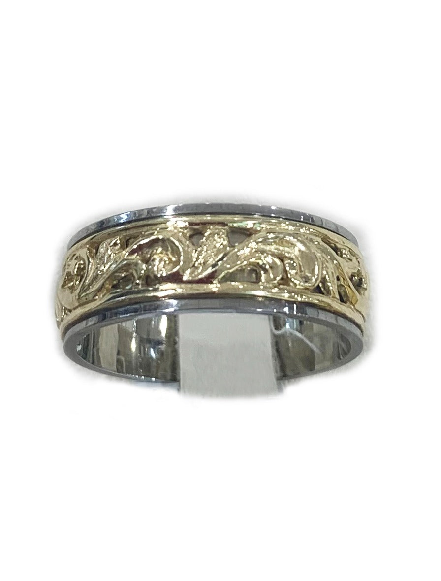 14K Two-Tone Men's Wedding Band Ring - Durable Gold & Silver Plated for Men - Perfect for Engagement, Anniversary & Everyday Wear