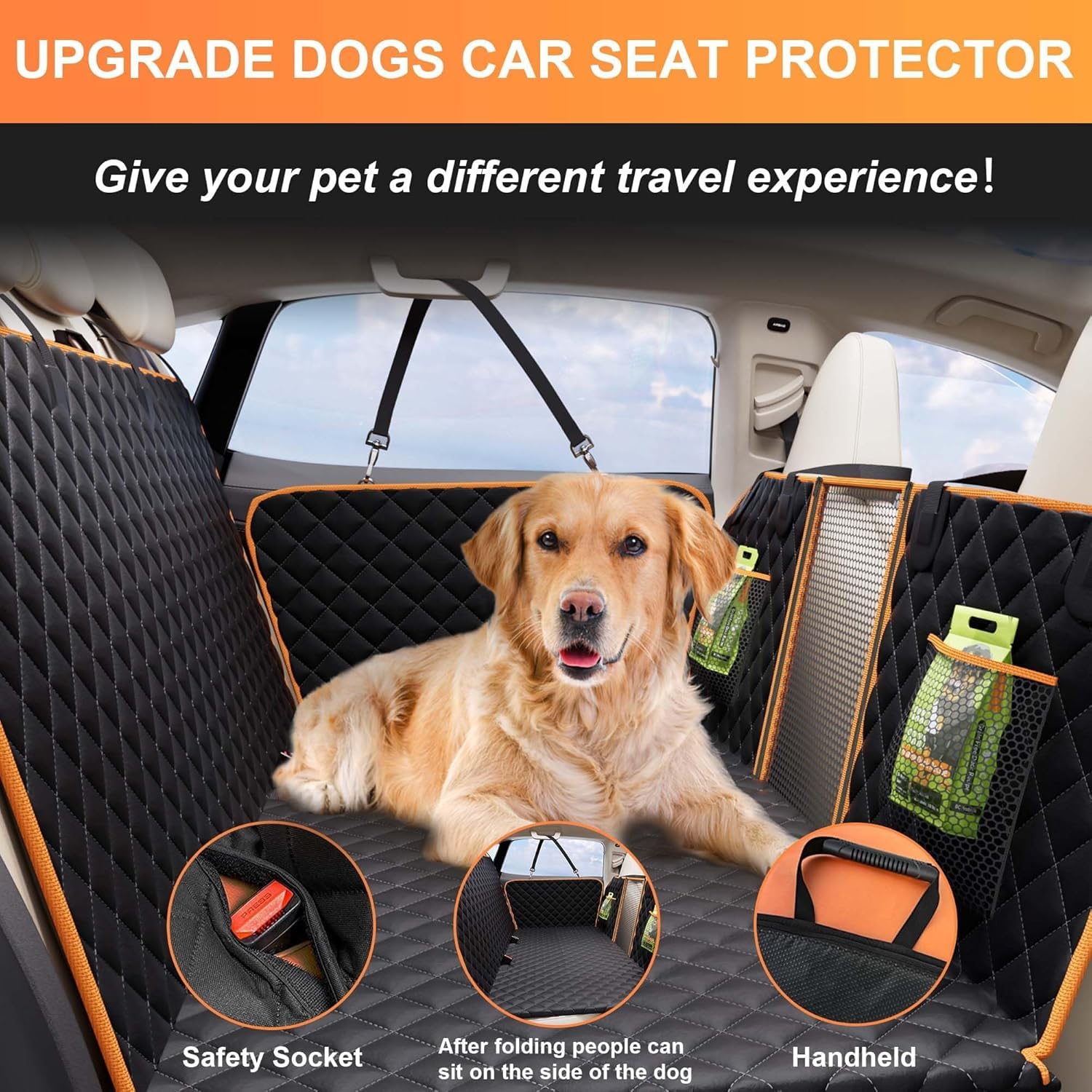 420LBS Heavy-Duty Dog Car Seat Cover for Back Seat - Waterproof Pet Travel Bed with Mesh Window & Storage Pocket - SUV & Truck Accessories for Safe & Comfortable Road Trips