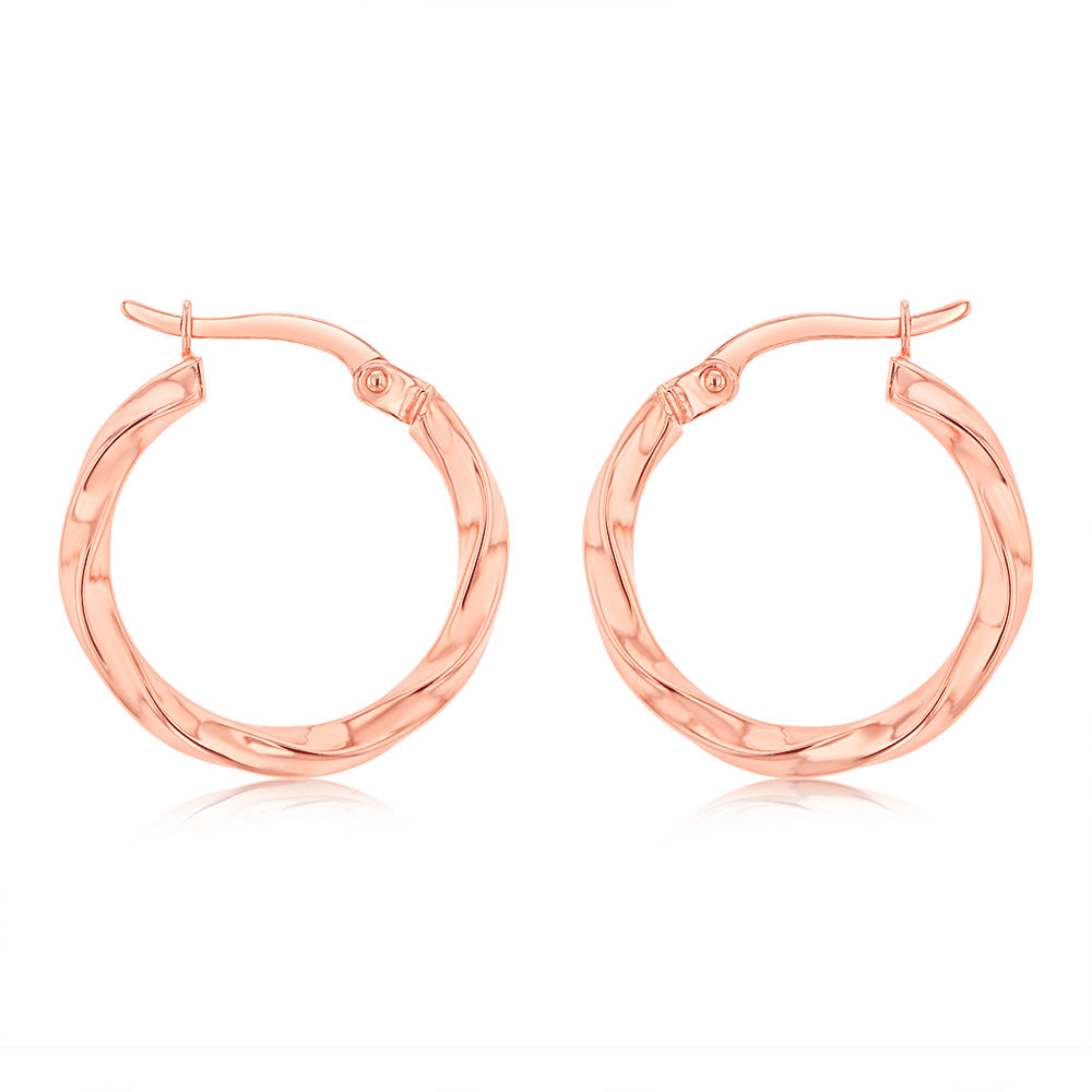 9ct Rose Gold Silver Filled Double-Sided Diamond Cut Hoop Earrings for Women - Elegant Everyday & Party Jewelry Gift