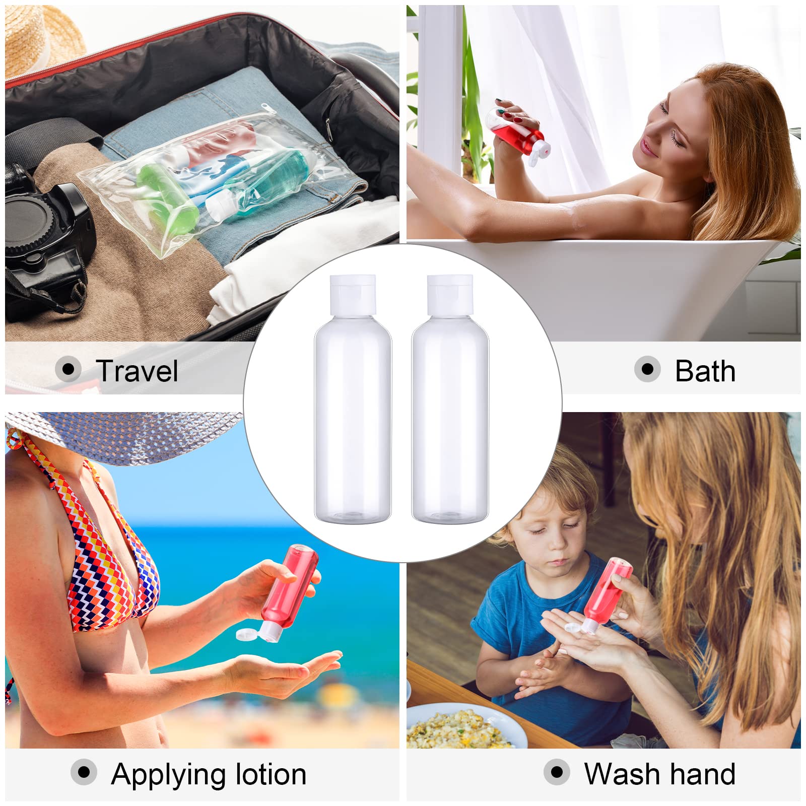 100 Pcs 3.4oz Small Travel Bottles - Clear Plastic Empty Squeeze Bottles for Shampoo, Lotion & Cosmetics | Refillable Leak-Proof Containers with 5 Funnels | Perfect for Travel, Toiletries & DIY Beauty Products