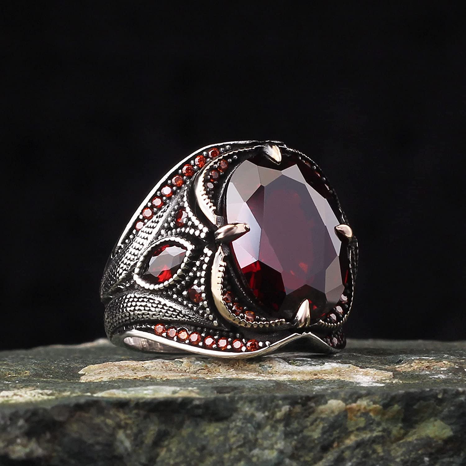 925 Sterling Silver Men's Ring with Genuine Garnet Gemstone - Handcrafted Garnet Silver Jewelry for Men - Perfect for Weddings, Anniversaries & Gifts