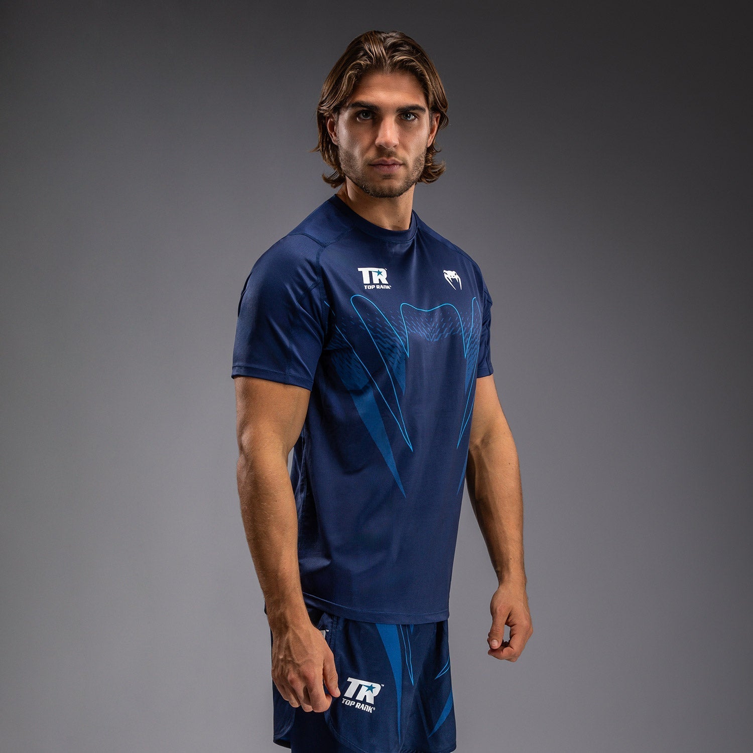 Venum x Top Rank Original Men's Dry Tech Shirt - Moisture Wicking Performance T-Shirt for MMA, Boxing & Training - Navy Blue Athletic Apparel
