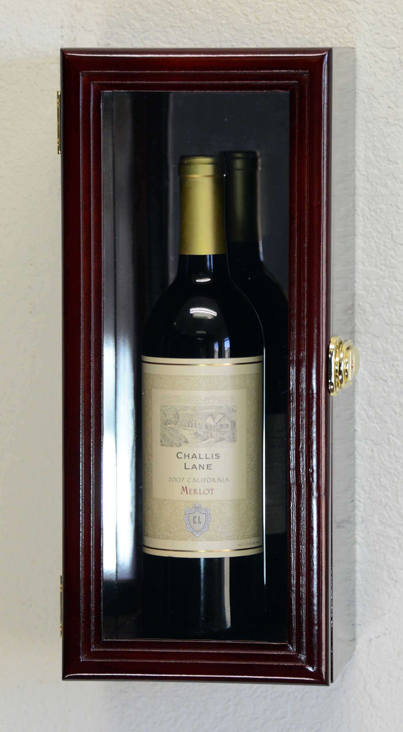 Single Wine Bottle Wall Display Case with Mirror Back - Cherry Finish - Holds Bordeaux, Cabernet, Burgundy, Pinot & Champagne Magnum Bottles - Perfect for Home Bars, Wine Cellars & Dining Room Decor