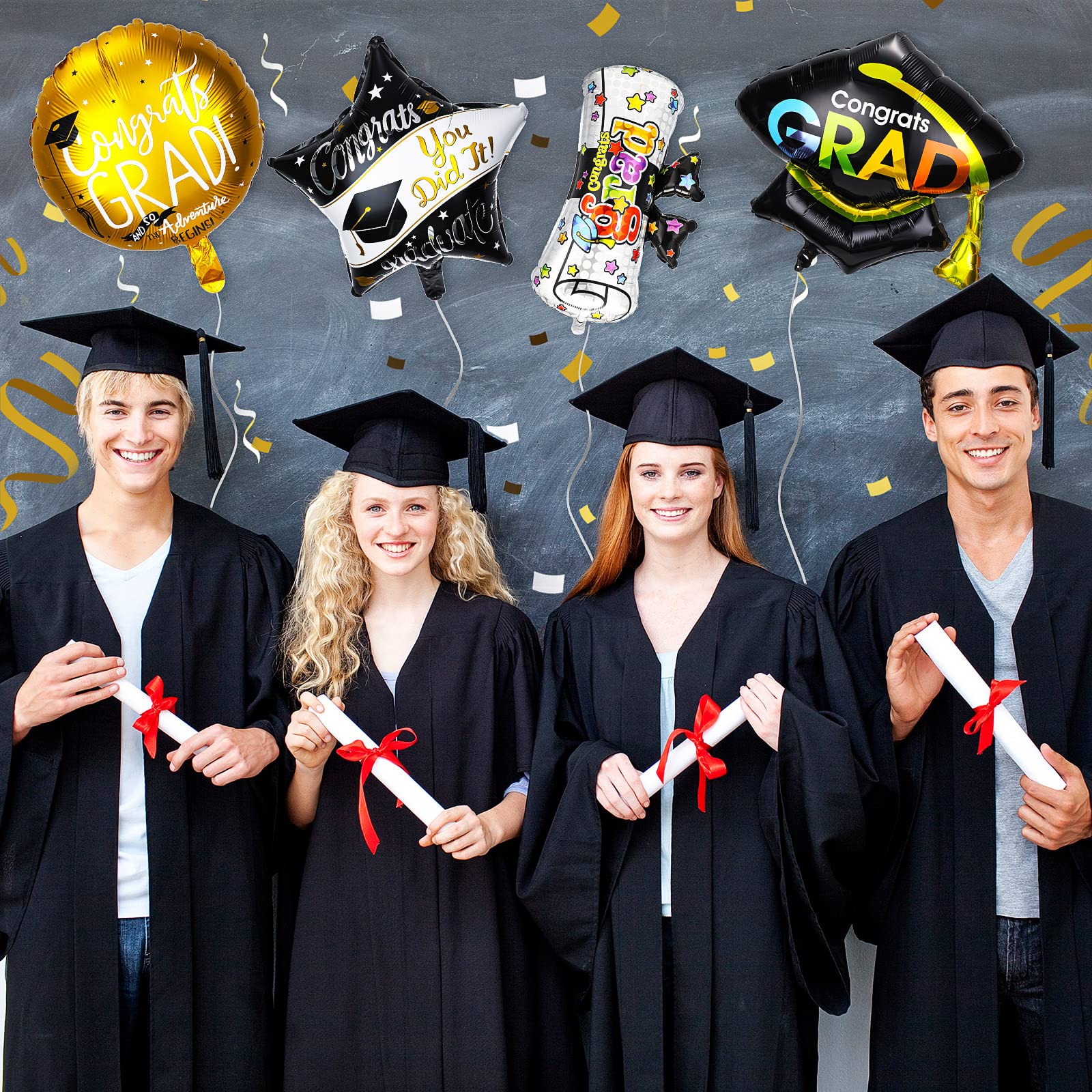 12-Pack 2025 Graduation Foil Balloons - Doctoral Hat & Round Shape Graduation Party Decorations for School, College, High School Ceremony - Perfect for Graduation Decor, Photo Backdrops & Celebration Parties
