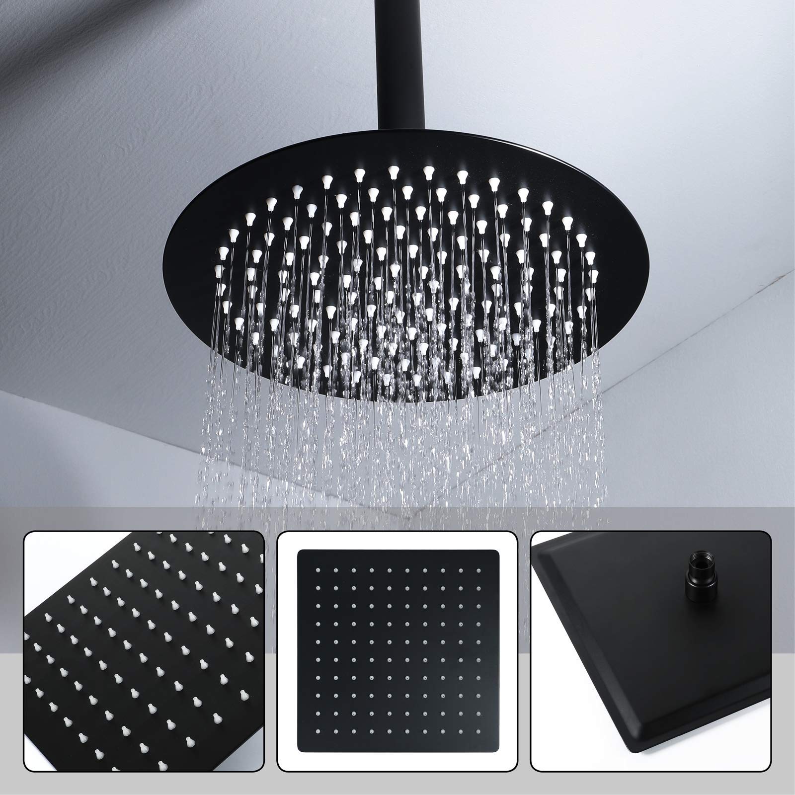 LUNEZY Black Rain Mixer Shower Combo Set - Ceiling Mounted Bathroom Shower Faucet with 10 Inch Round Rainfall Shower Head, Handheld Shower & Body Jets - Perfect for Luxury Spa-Like Bathroom Experience