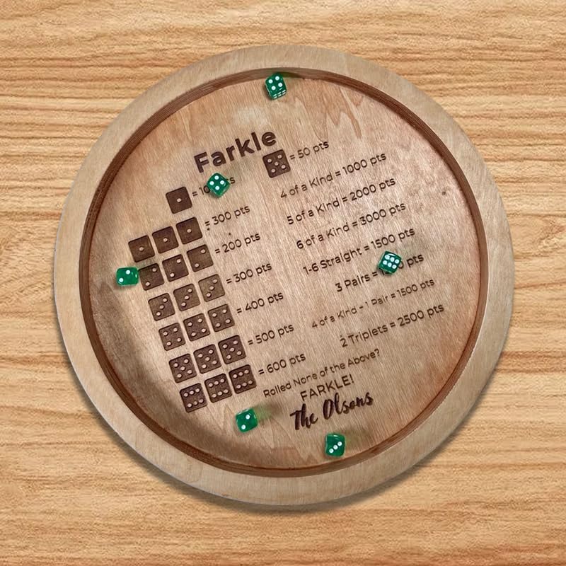 Personalized Wooden Dice Tray Set - 12 Dice for Farkle, Board Games & Family Party Gifts