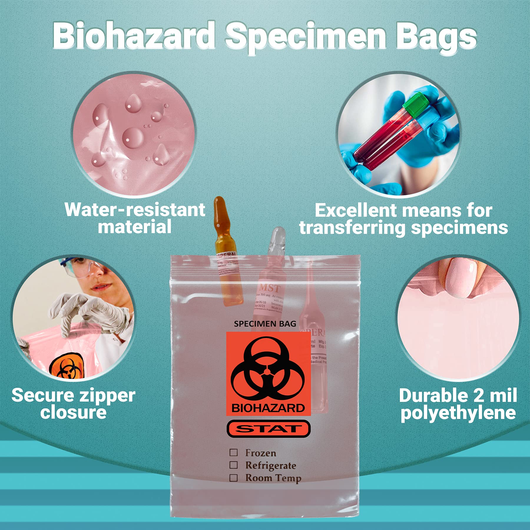 APQ 1000 Pack Pink Tint 12x15 Zipper Biohazard Specimen Transfer Bags - 2 Mil Thick Polyethylene Medical Bags for Healthcare, Laboratories & First Aid Kits | Ideal for Clinics, Hospitals & Emergency Medical Use