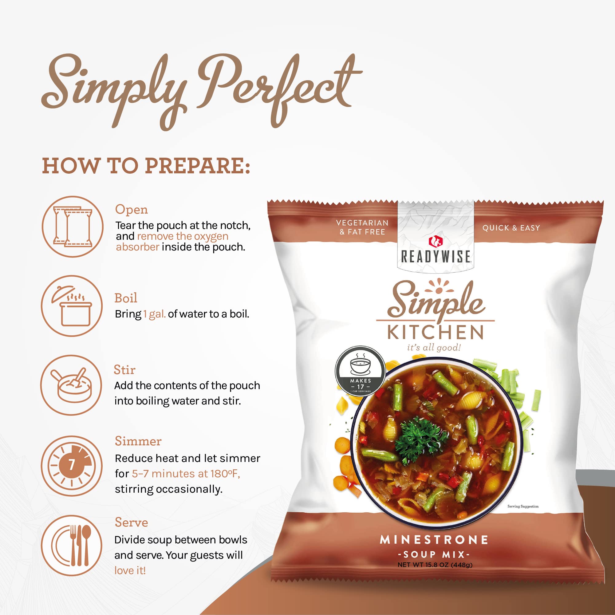 ReadyWise Minestrone Soup Mix - 17 Servings | Vegetarian Emergency Food Supply for Camping, Hiking & Survival | Long Shelf Life MRE Meal | Perfect for Outdoor Adventures & Daily Use