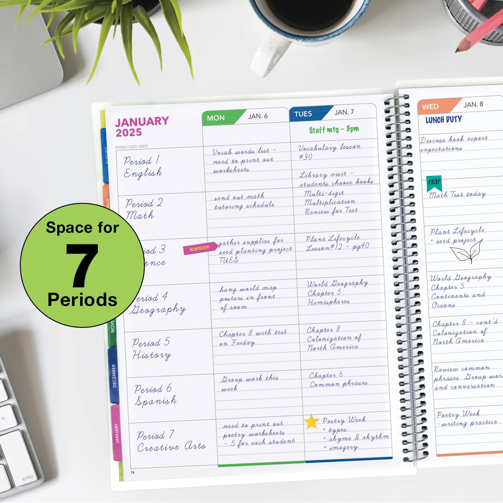 2024-2025 Lite Teacher Lesson Planner - 8.5x11 Academic Planner with Daily/Weekly/Monthly Organizers, 7 Periods, Dated Calendar, Page Tabs & Stickers (Watercolor Stripes) - Perfect for Classroom Planning, Homeschool Organization & Teacher Gifts