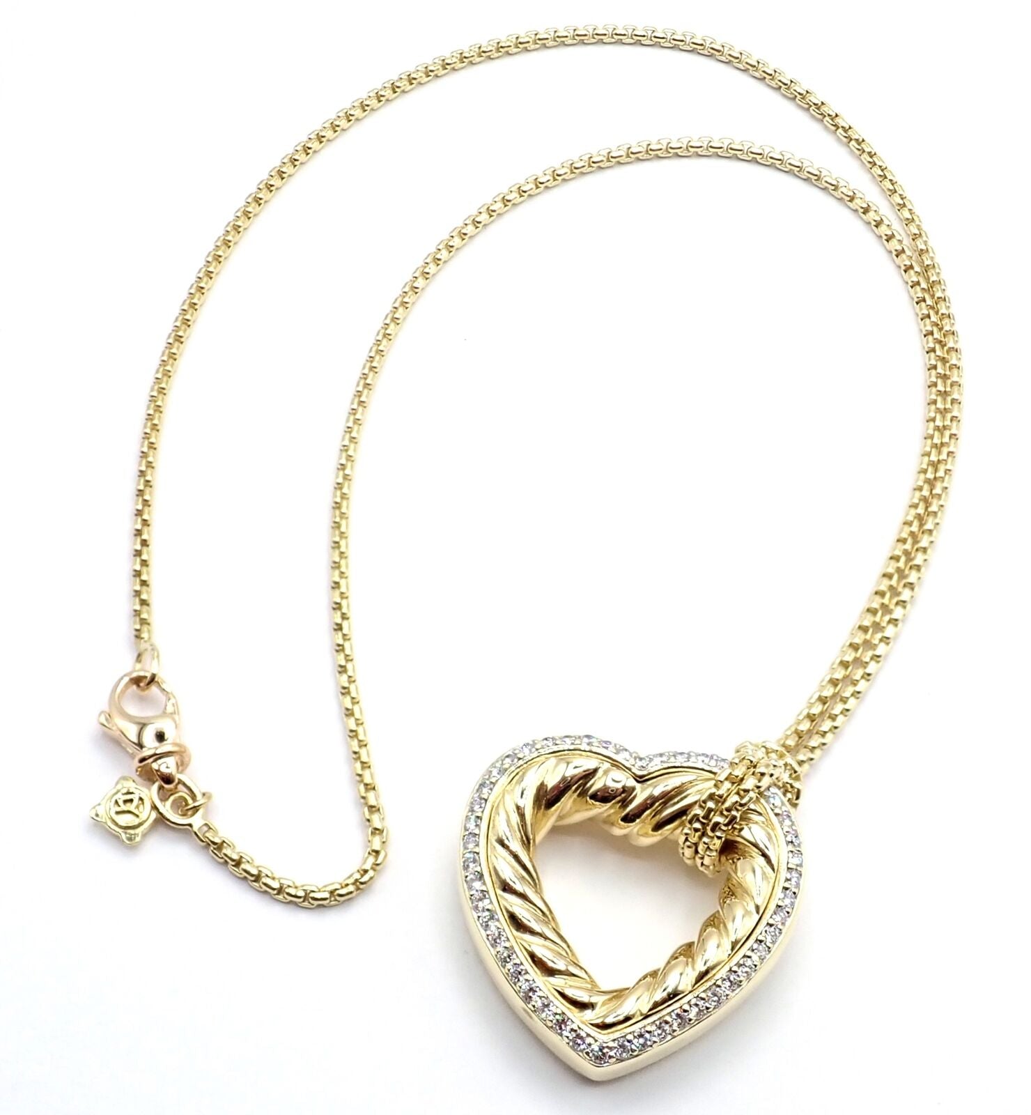 David Yurman 18K Yellow Gold Diamond Cable Heart Pendant Necklace - Elegant Jewelry Gift for Women, Perfect for Valentine's Day & Anniversary