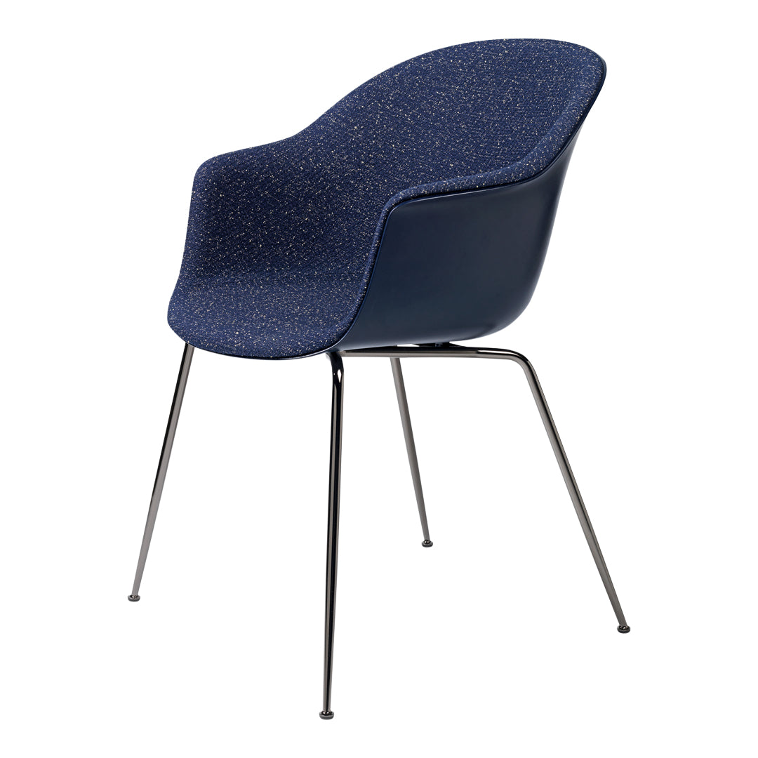 Bat Dining Chair with Antique Brass Conic Base & Front Upholstery - Elegant Modern Seating for Dining Room, Kitchen, or Office