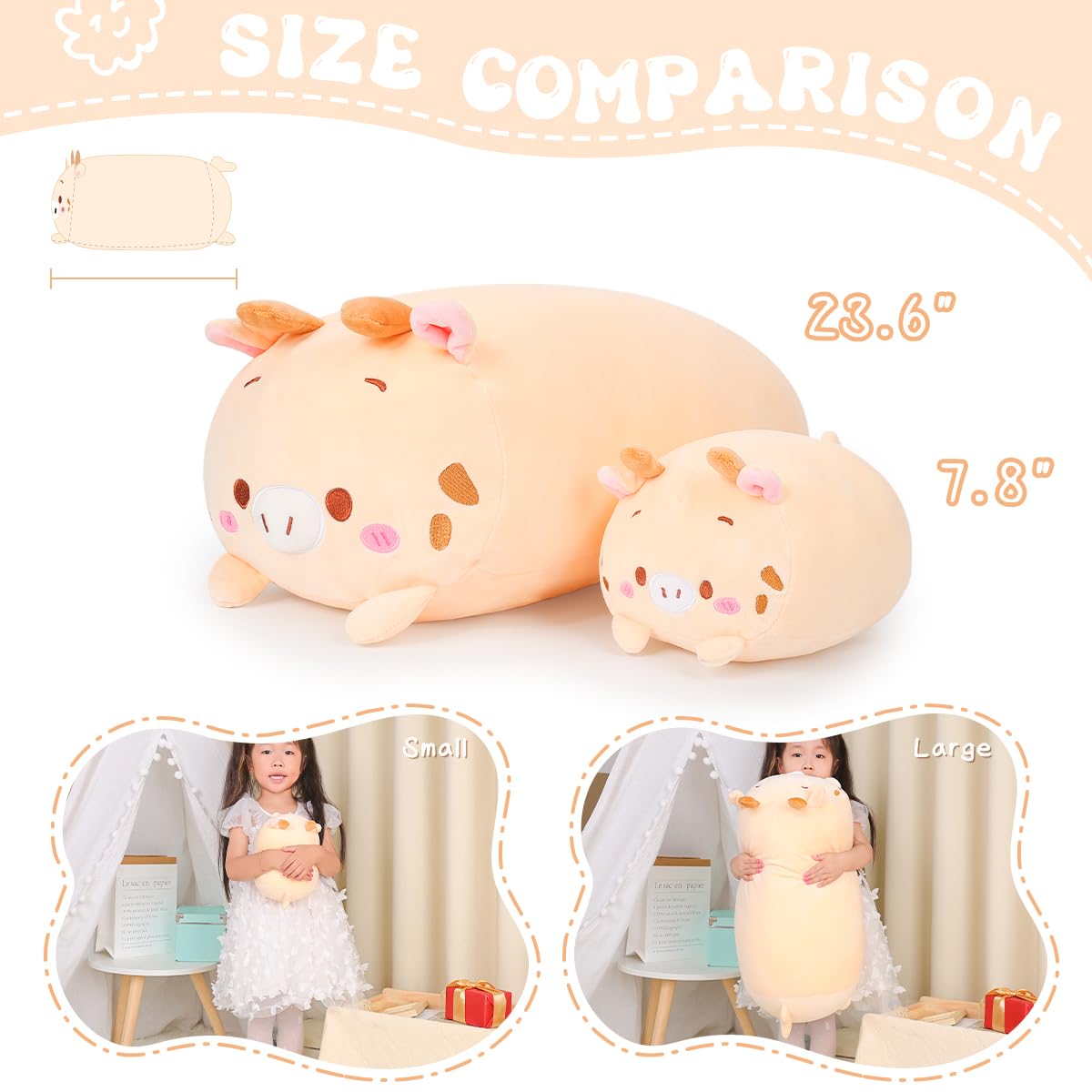 AIXINI 23.6 Inch Soft Plush Deer Stuffed Animal - Cylindrical Body Pillow for Kids & Adults | Super Cute Cartoon Hugging Toy Gift for Christmas, Birthday & Home Decor