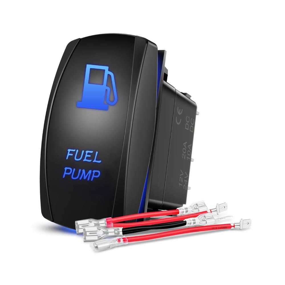 5Pin Laser On/Off SPST Fuel Pump Rocker Switch Blue LED - Waterproof Marine Boat Car RV ATV Power Control - Perfect for Automotive, Marine & Off-Road Vehicles