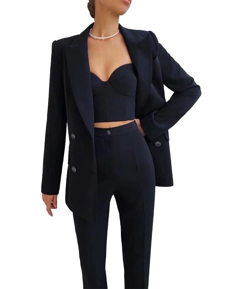 3-Piece Women's Suit Set - Peaked Lapel Double Breasted Blazer, Corset & Pants | Formal & Casual Office Wear | Business Attire, Work Outfits & Special Occasions