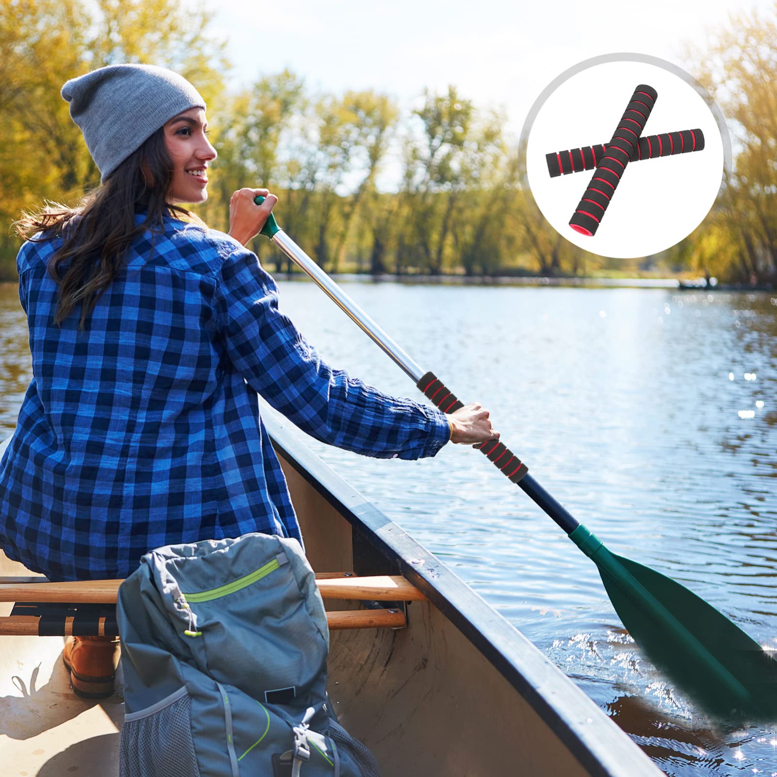 Non-Slip Silicone Kayak Paddle Grips - 1 Pair Sponge Wraps for Oars (22cm, Black) | Durable & Comfortable Kayaking Accessories for Enhanced Grip & Control on Water