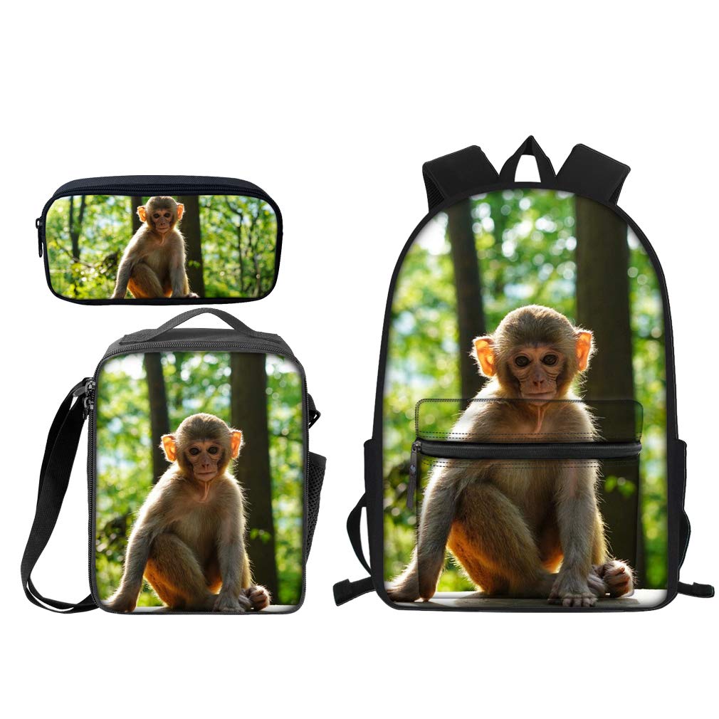 Cute Monkey Backpack Set for Kids - School Bag with Lunch Box & Pencil Case | Durable Bookbag for Elementary Students | Perfect for School, Travel & Daycare Use