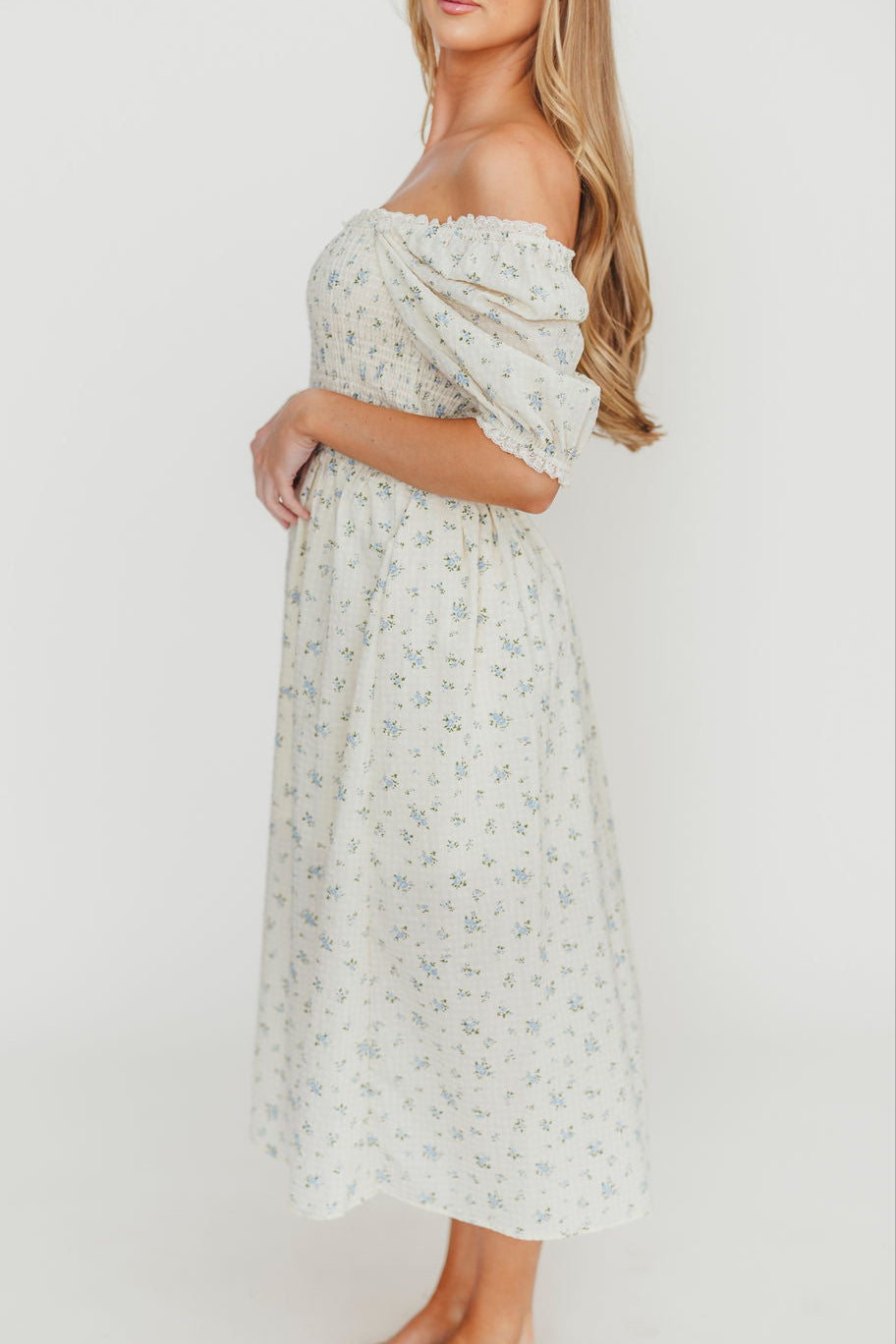 Kinsley Ditsy Floral Smocked Midi Dress - Sky Blue Summer Dress for Women | Perfect for Beach Vacation, Garden Party & Date Night