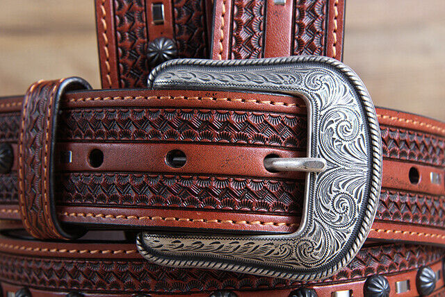 42 In 3D Natural Men's Basketweave Western Cowboy Belt - Stylish Leather Accessory for Rodeo, Country Music Festivals & Western Fashion Outfits