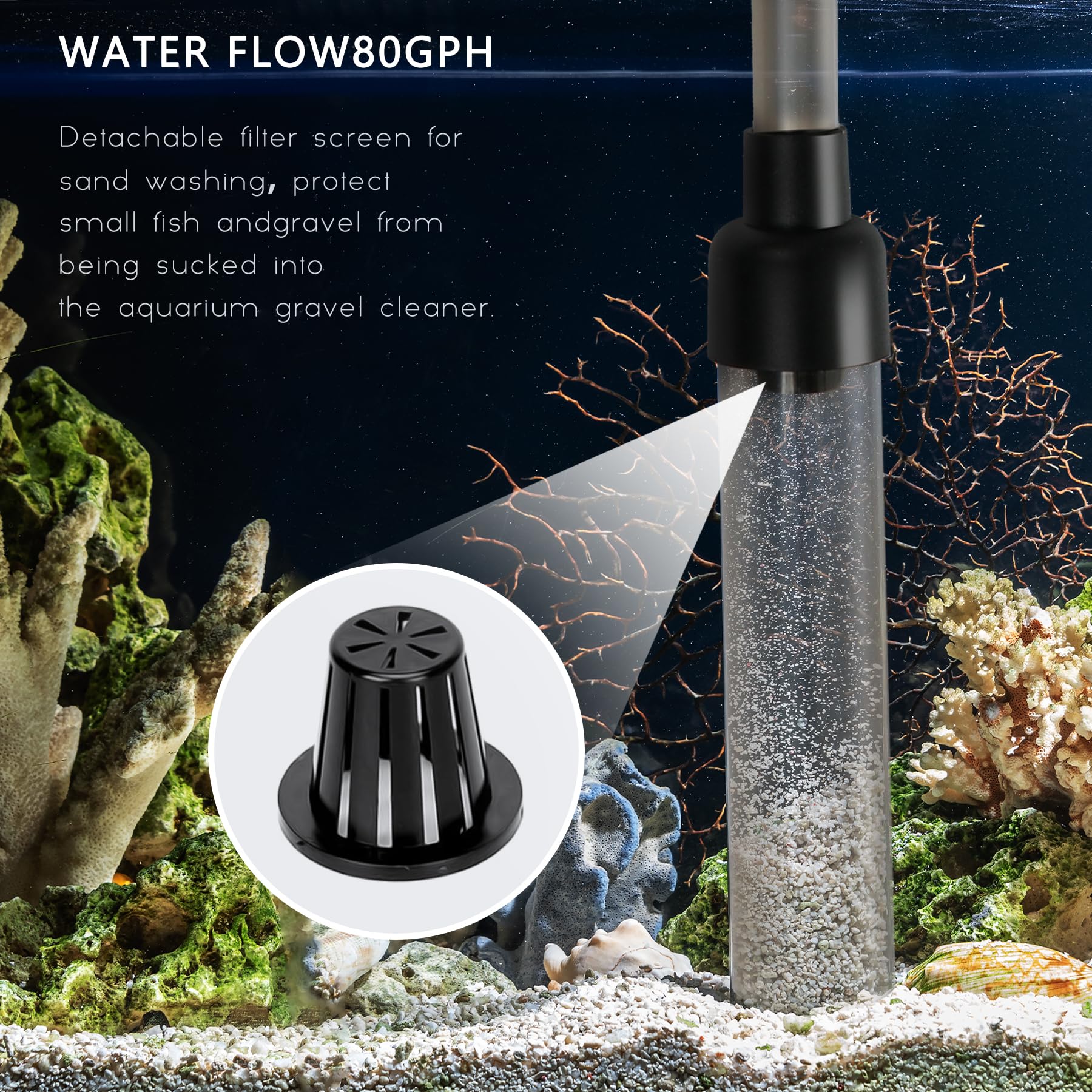 4 in 1 Aquarium Gravel Cleaner - Fish Tank Vacuum Siphon with Water Flow Clamp for Easy Water Changes, Sand Washing & Dirt Removal | Perfect for Freshwater & Saltwater Tanks, Home & Office Aquariums