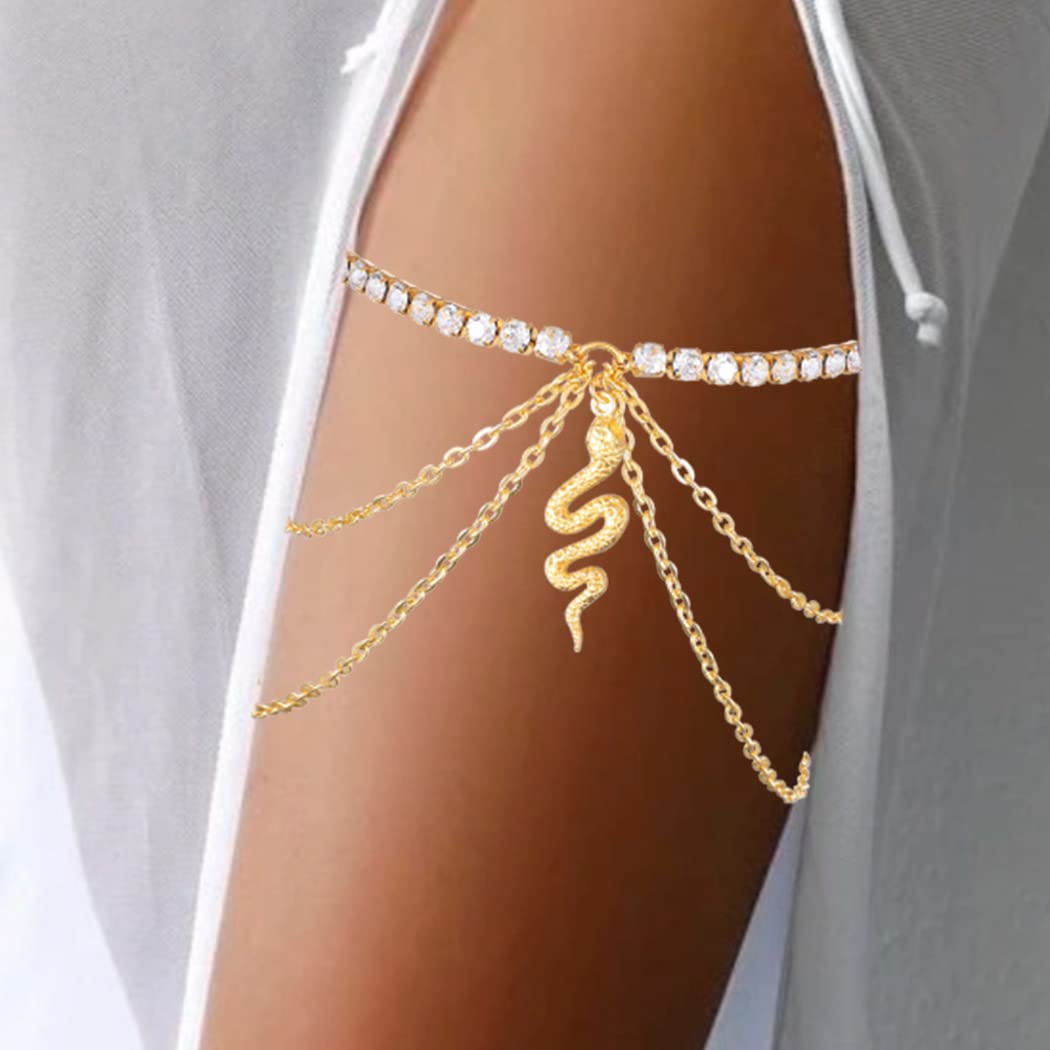 **Asooll Gold Crystal Leg Chain Snake Rhinestones Thigh Chain - Layered Body Jewelry for Women & Girls - Perfect for Beach Parties, Raves, and Fashion Accessories**