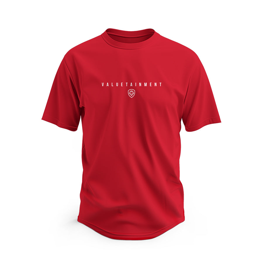 Valuetainment Premium Curved Hem Red Short Sleeve T-Shirt for Men - Comfortable Casual Tee for Summer Outfits, Gym & Streetwear