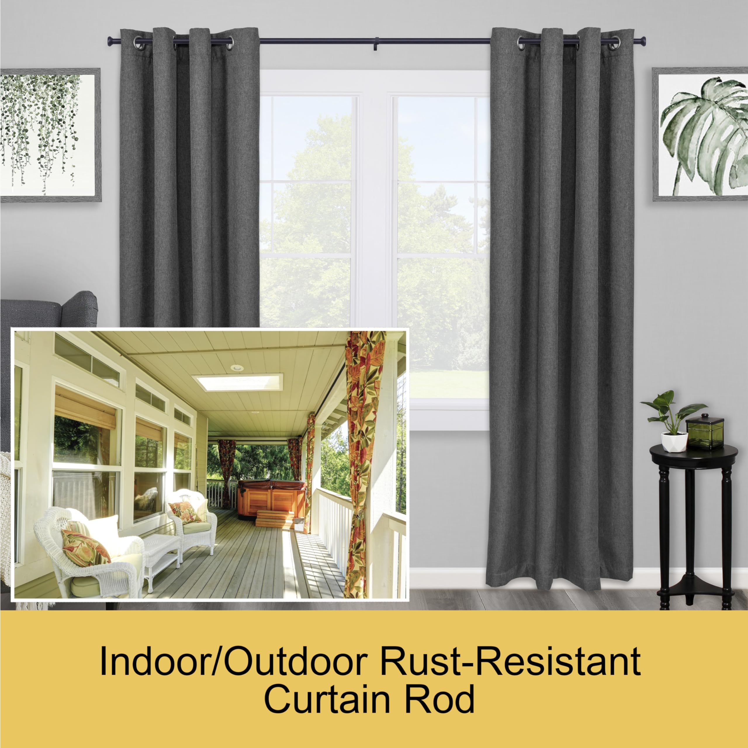 Kenney Weaver Adjustable Black Curtain Rod 42-116 Inch for Windows, Patio, Living Room & Bedroom