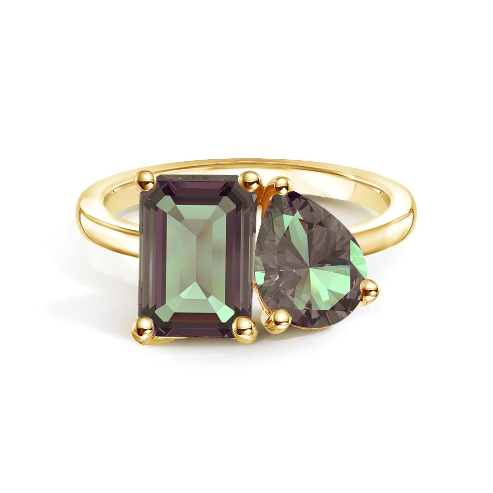 Personalized Alexandrite Toi et Moi Anniversary Ring - Custom Birthstone Jewelry for Couples, Engagements & Romantic Gifts