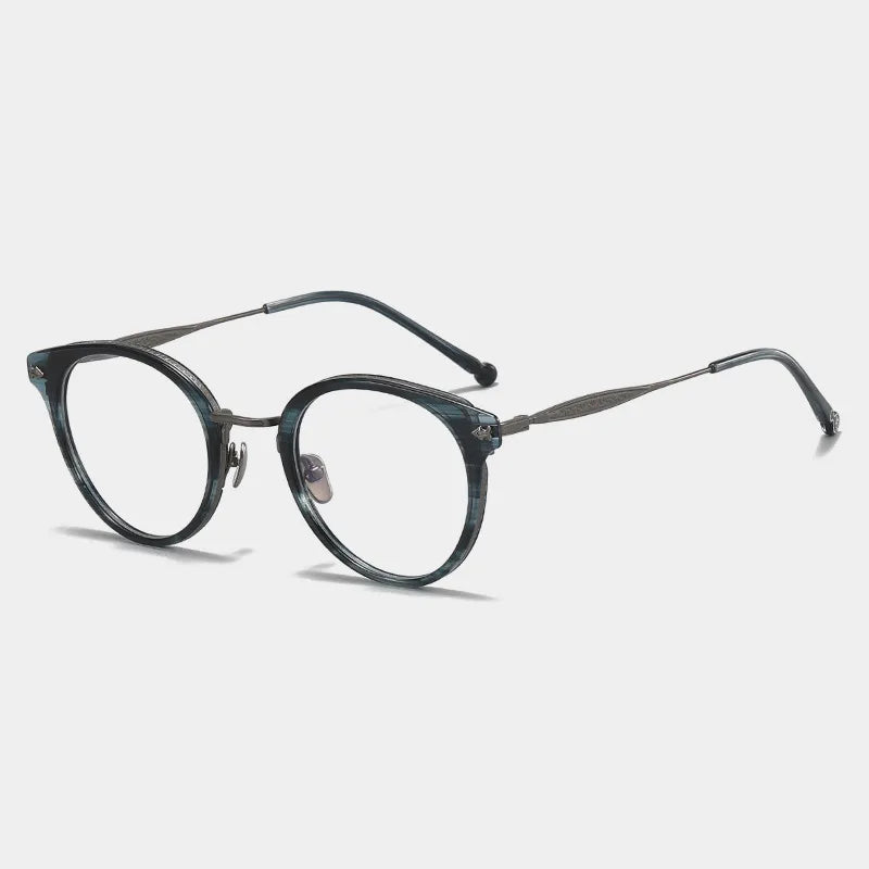 Stylish Unisex Black Titanium Acetate Round Eyeglasses Frame - Lightweight & Durable Full Rim Glasses for Men & Women - Perfect for Reading, Work, and Everyday Fashion
