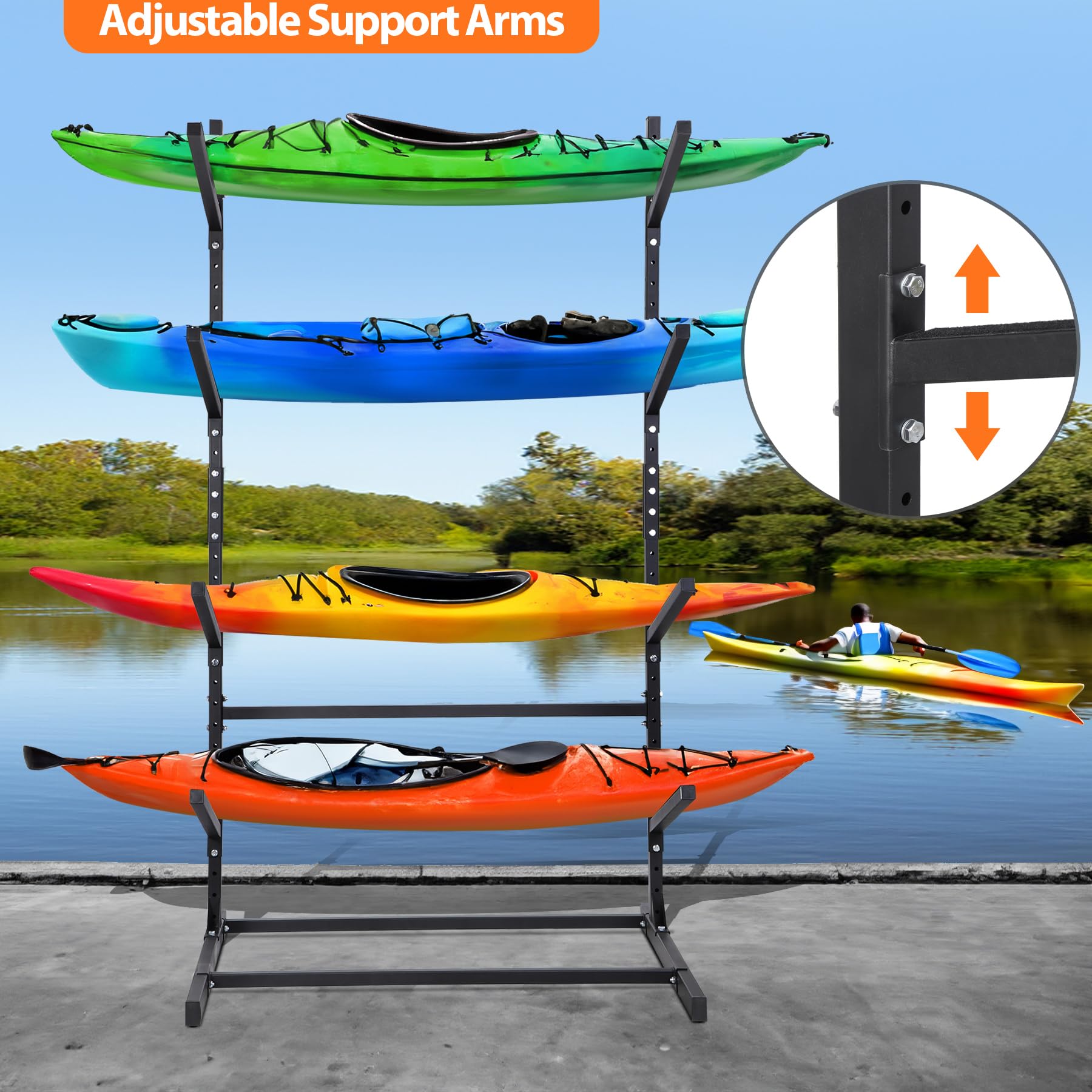 Heavy Duty Freestanding Kayak and SUP Storage Rack - Adjustable Weatherproof Stand for Kayaks, Paddleboards, Canoes & Surfboards - Perfect for Garage, Backyard or Dock Storage