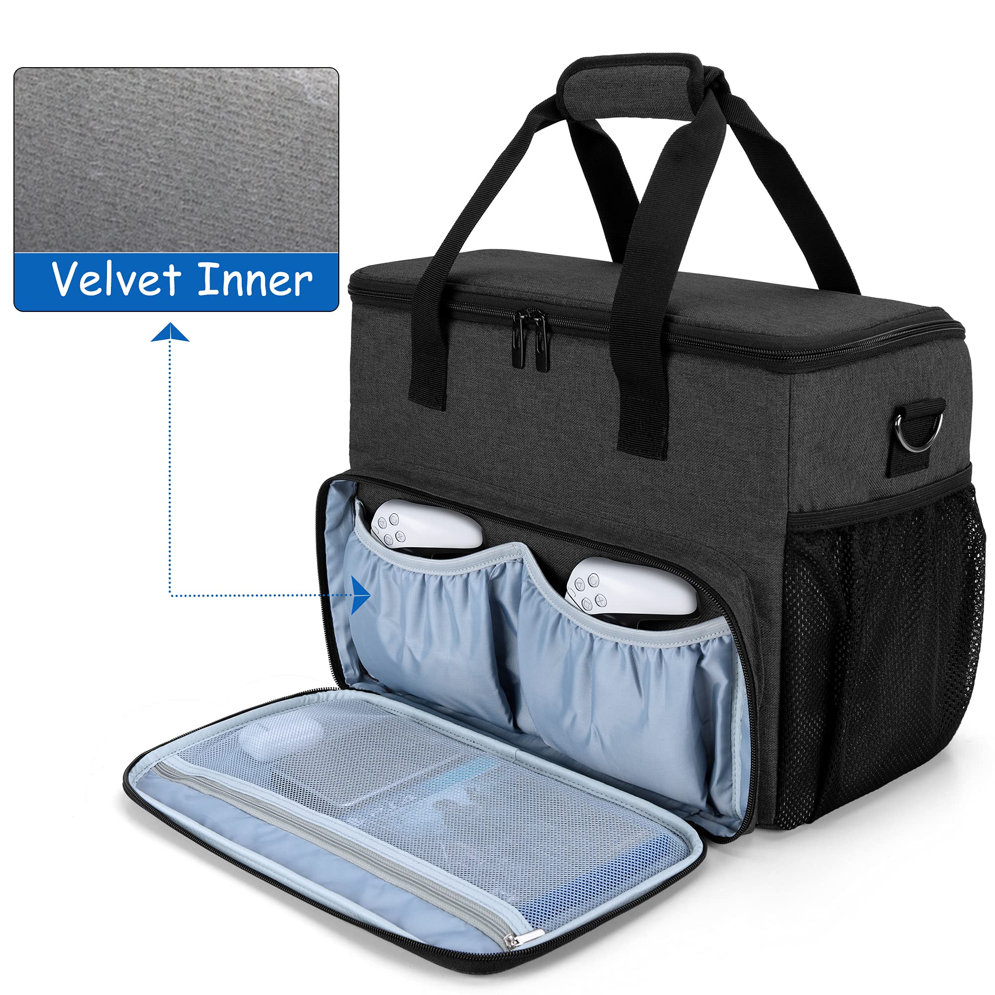 CURMIO Universal Gaming Console Carrying Case - Compatible with PS5, PS4, PS4 Pro, Xbox Series S/X, Xbox One & 360 - Protective Storage Bag for Controllers & Accessories (Black) - Perfect for Travel, Storage & Gaming Parties