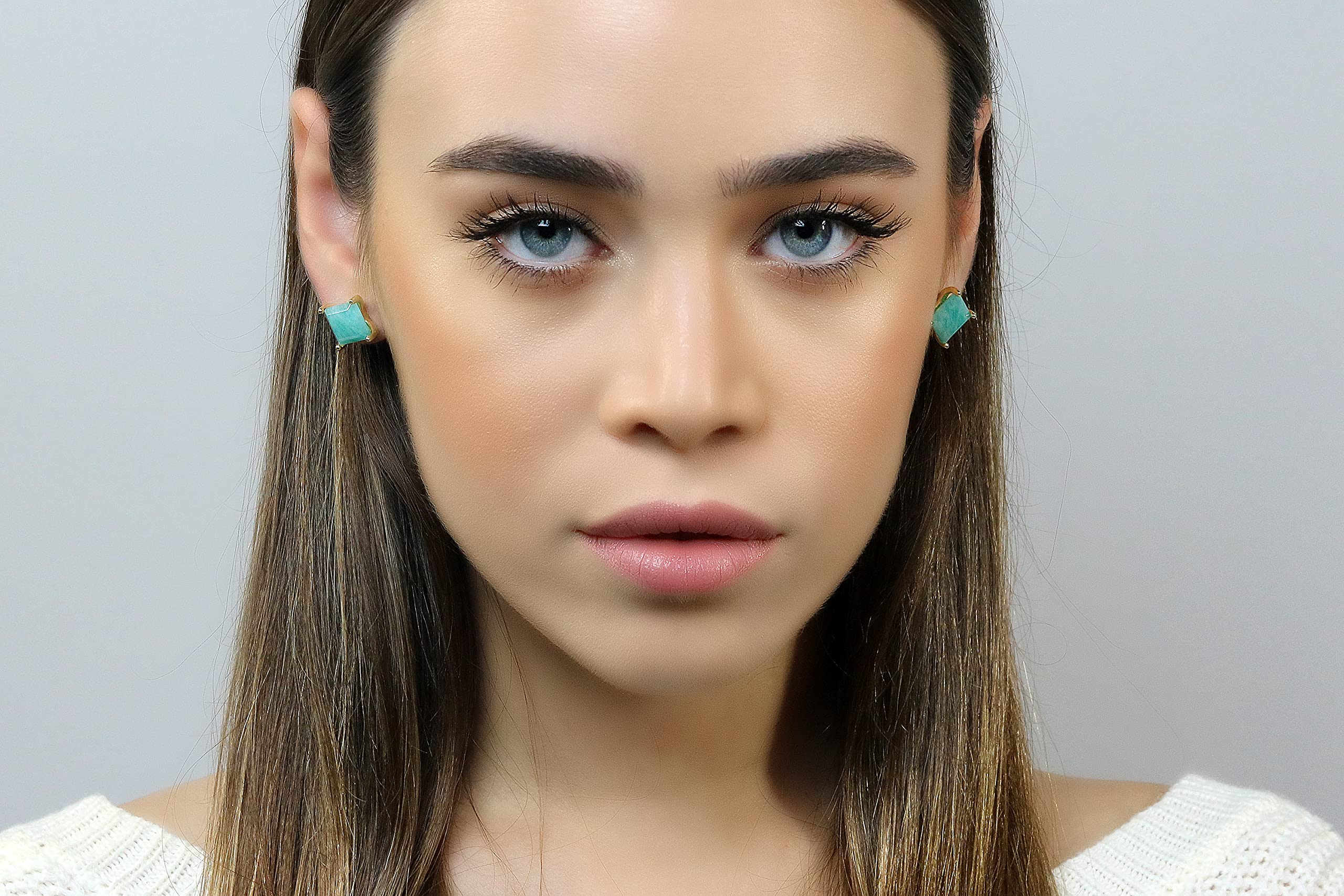 Amazonite Stud Earrings - Square Gemstone Earrings for Women - Handmade Bridal Jewelry, Customizable Statement Earrings | Perfect for Weddings, Parties & Everyday Wear