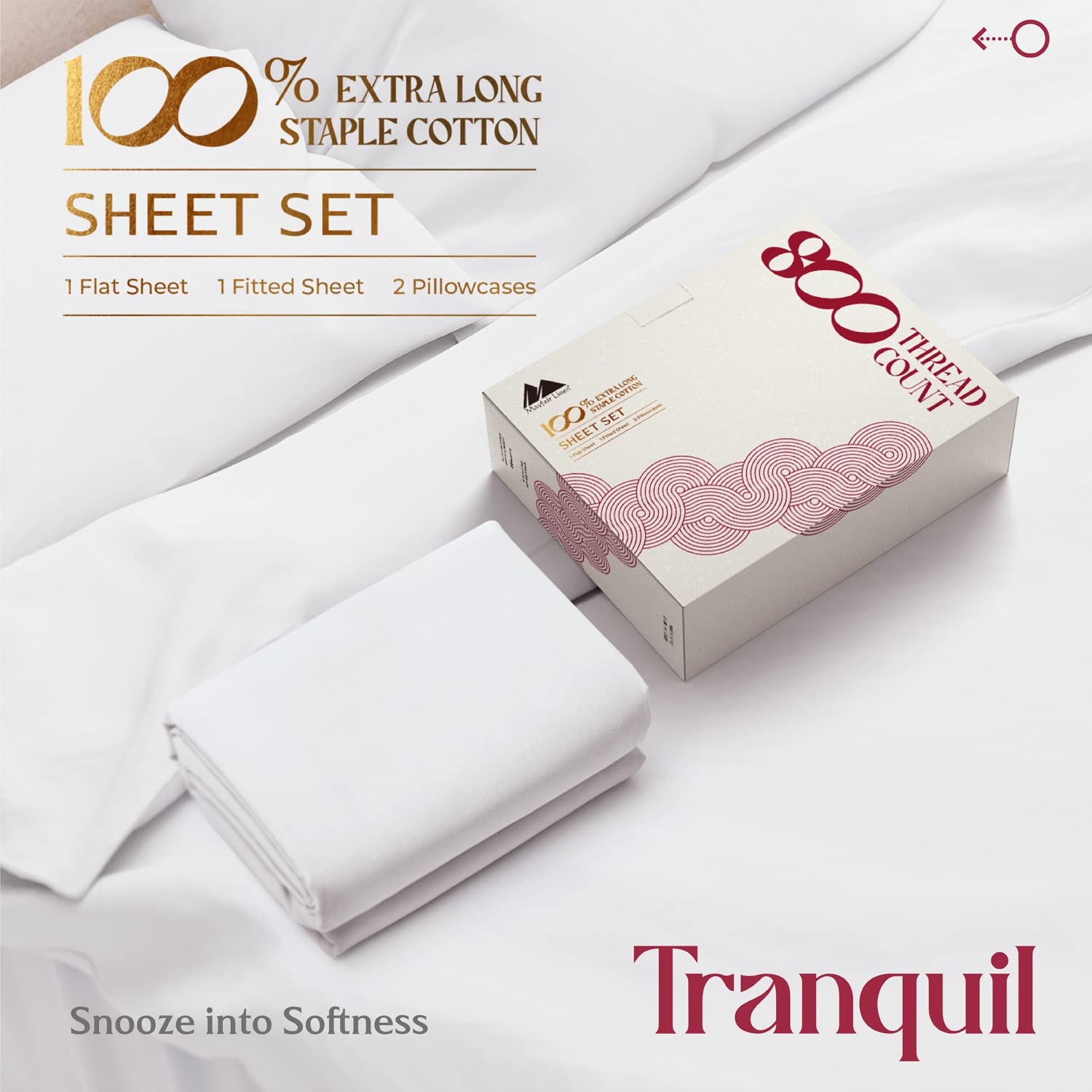 Mayfair Linen 100% Egyptian Cotton King Size Sheets - 800 Thread Count Luxury 4-Piece Bedding Set | Premium White Sateen Weave Cooling Bed Sheets with 16