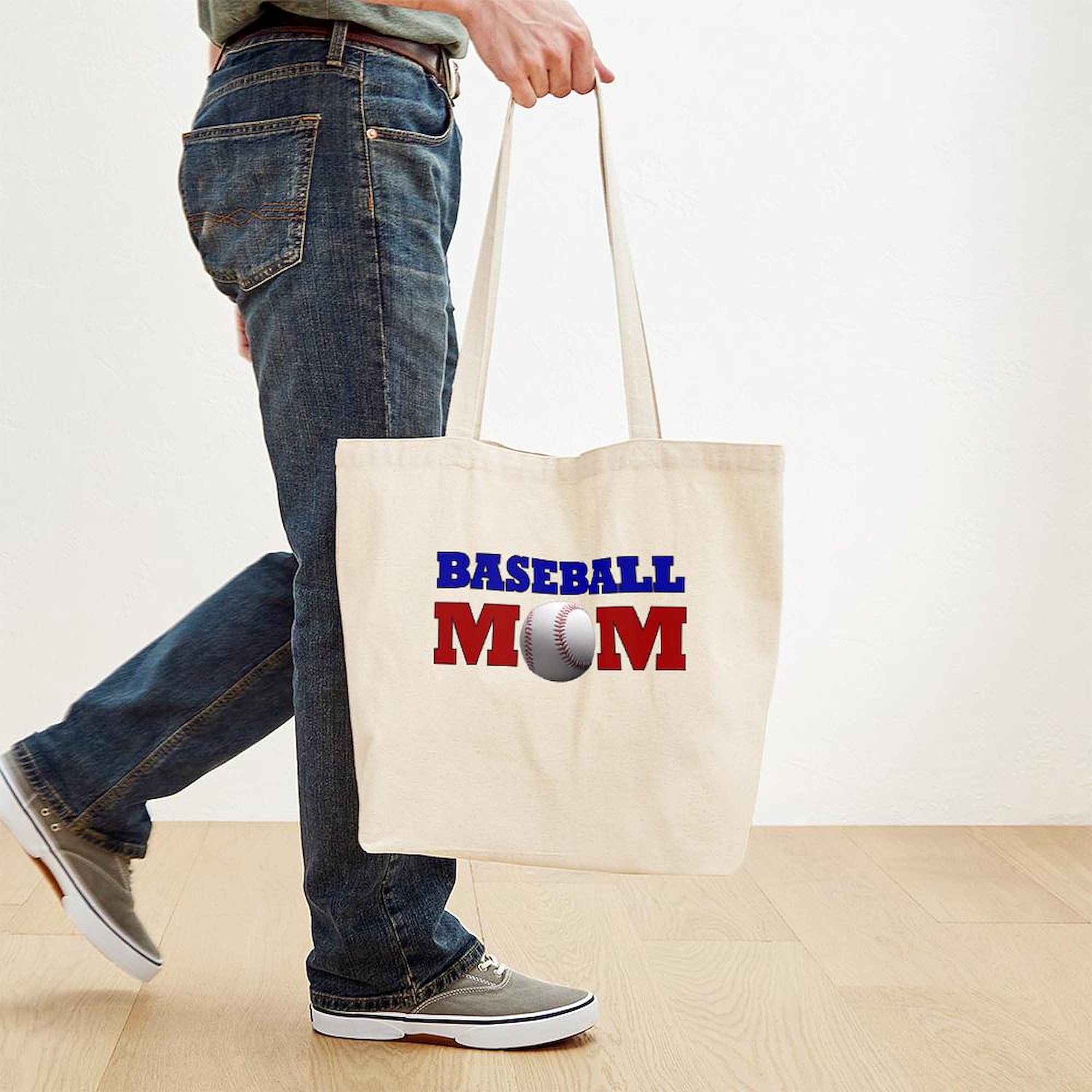 Baseball Mom Tote Bag - Natural Canvas Reusable Shopping Bag for Groceries, Beach, and Everyday Use