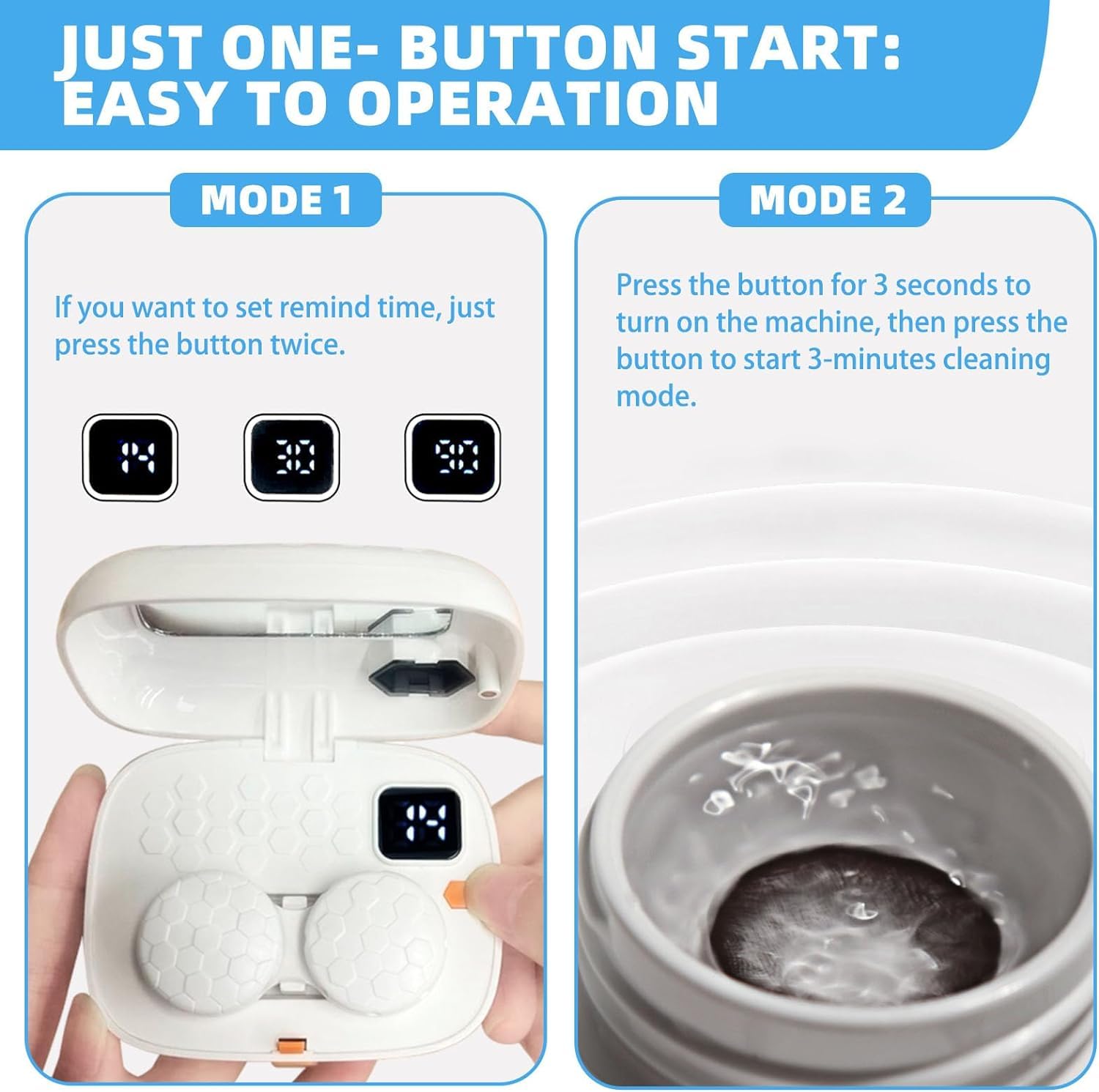 Automatic Contact Lens Cleaner Machine with Night Light - Vibration Cleaning Kit for Soft Lenses - Travel-Friendly Case (White) - Perfect for Travel, Night Use & Daily Lens Care
