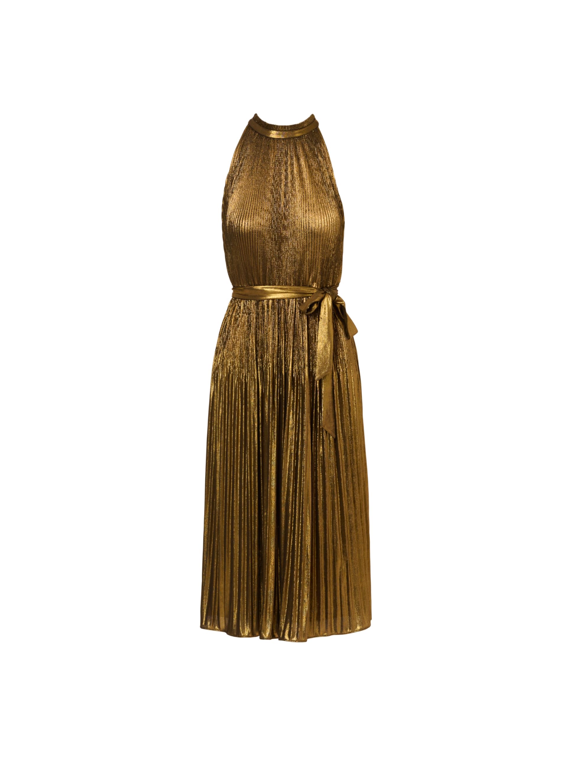 Adrianna Papell Women's Elegant Halter Pleated Metallic Cocktail Dress for Evening Parties & Special Occasions