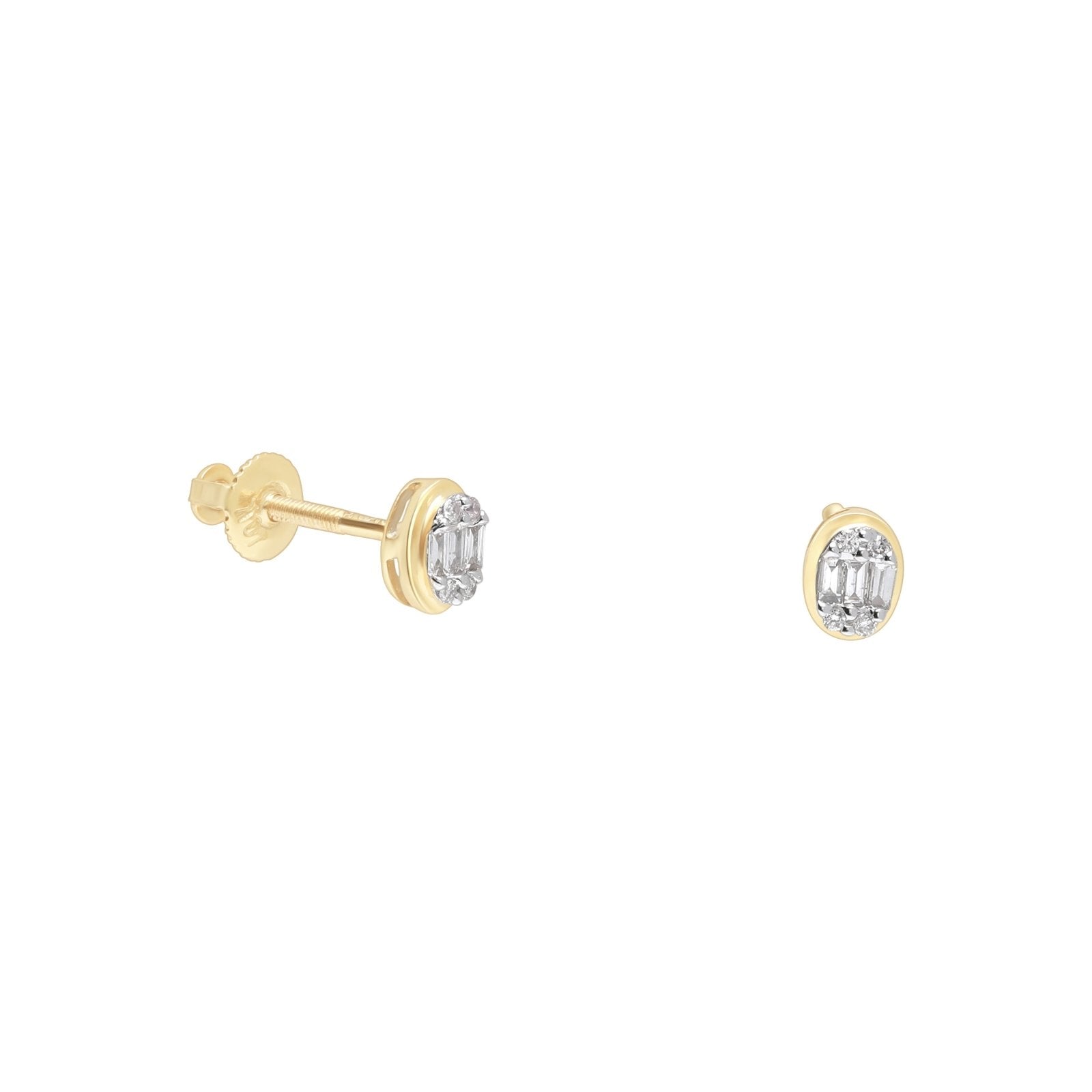 10K Yellow Gold Oval Mixed Diamond Screw Back Stud Earrings for Women - Elegant & Secure for Daily Wear, Parties & Special Occasions