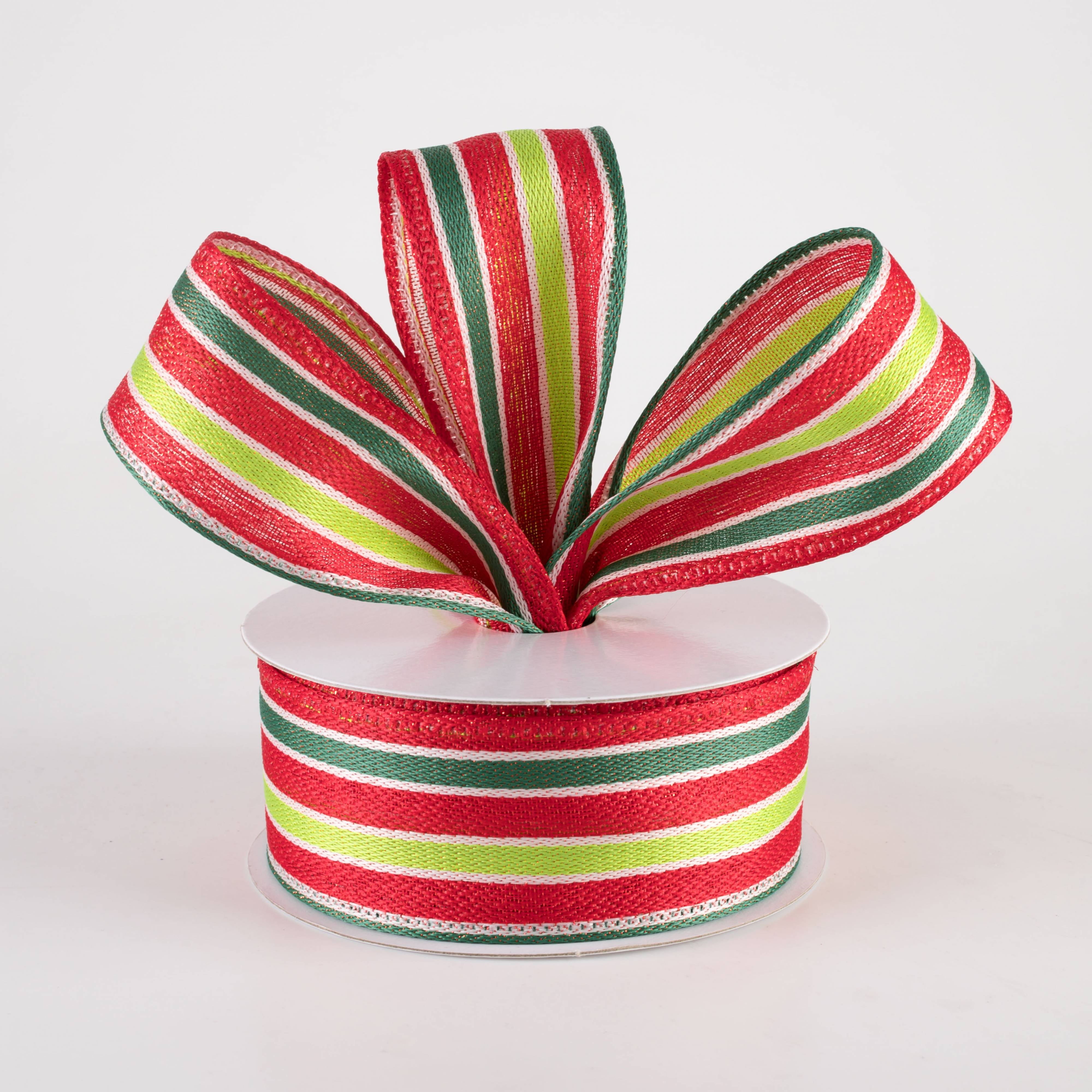 1.5 Inch Metallic Woven Cabana Stripe Ribbon - Red, Green & White (10 Yards) - Perfect for Gift Wrapping, DIY Crafts, Party Decorations and Holiday Bows
