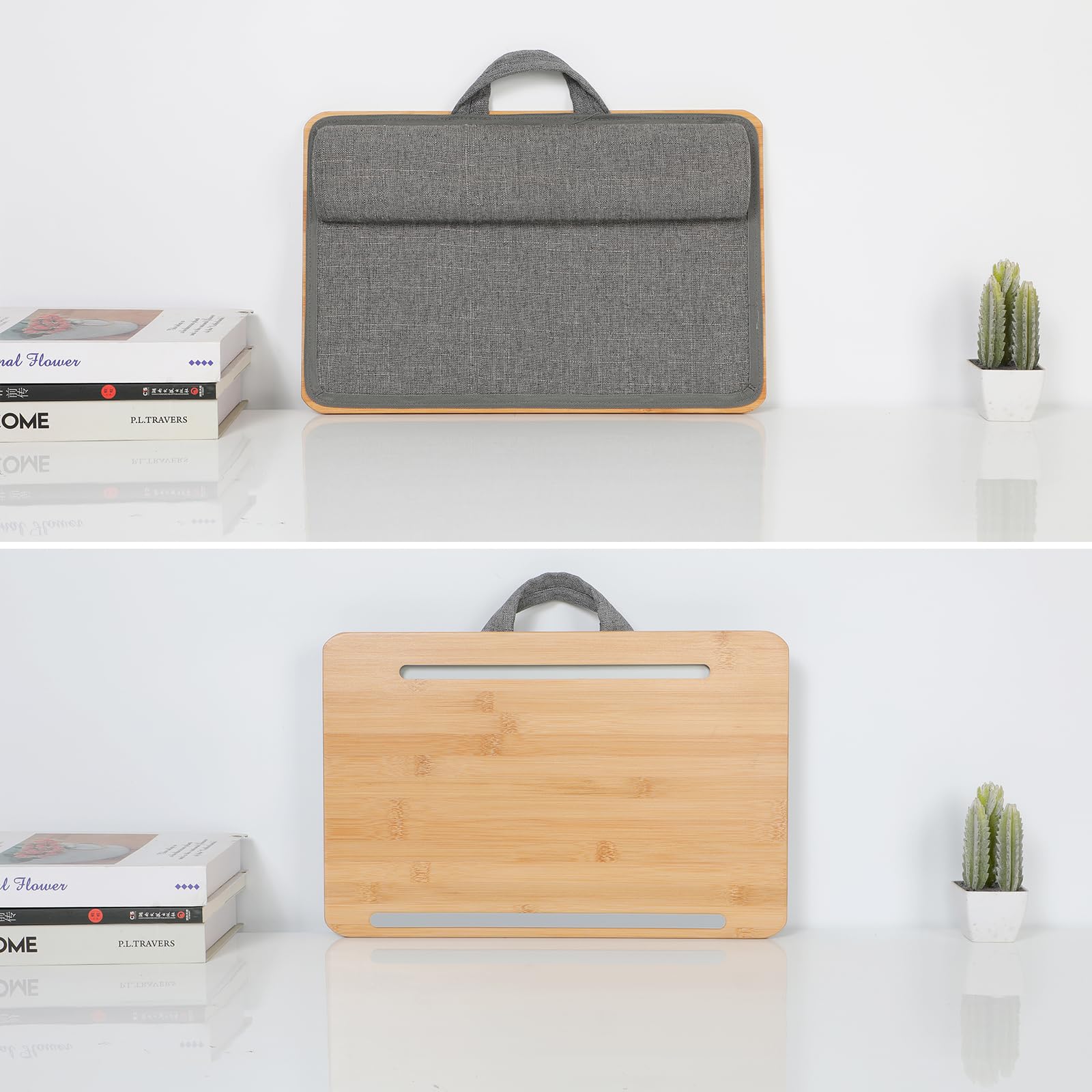 Portable Bamboo Laptop Lap Desk with Cushion & Phone Holder - Lightweight Laptop Stand for Sofa/Bed/Couch (Fits Up to 14