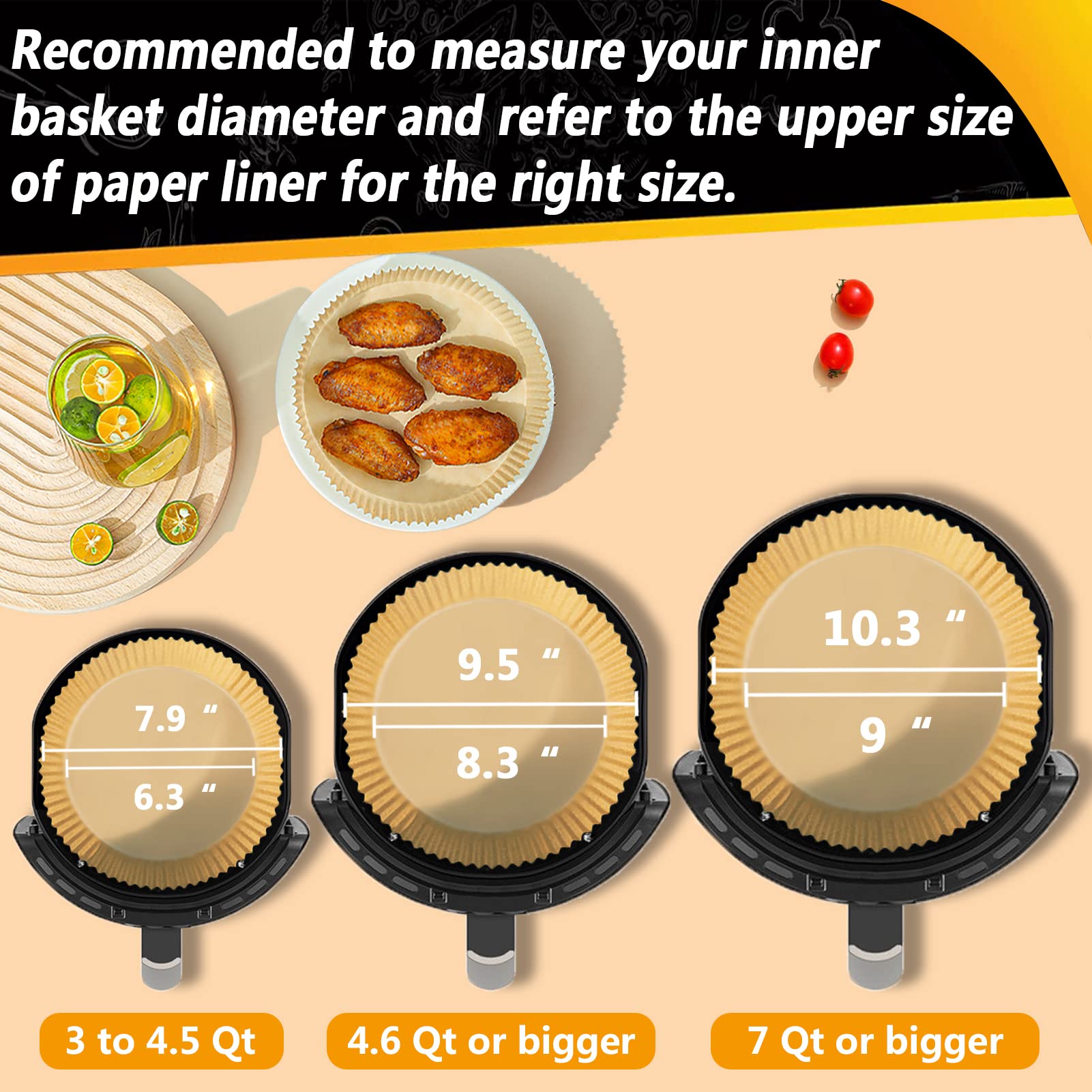 9.5 Inch Air Fryer Disposable Paper Liners - 100 Pack Non-Stick Parchment Paper Pads | Oil Resistant, Waterproof & Food Safe | Perfect for Air Frying, Baking, Roasting & Microwave Cooking