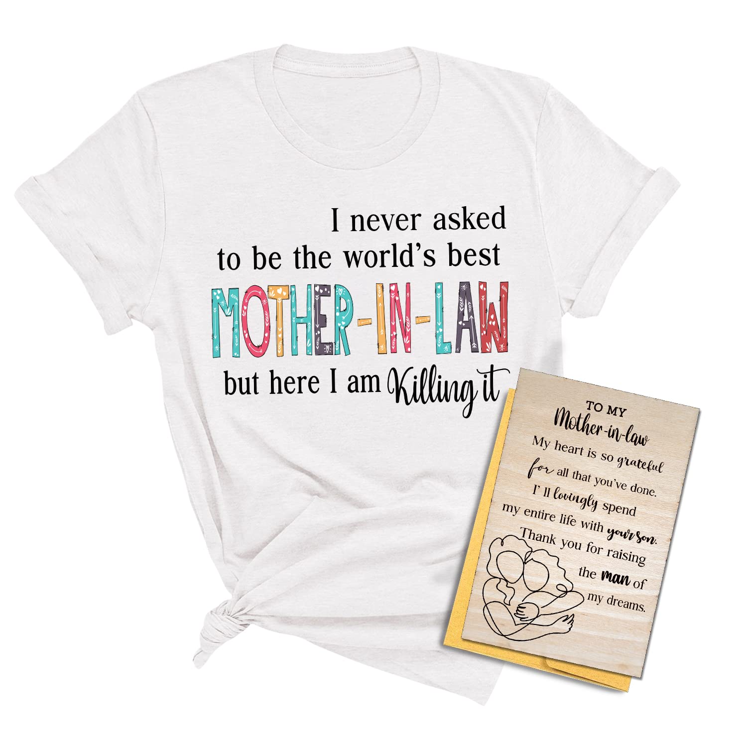Best Mom Ever American Flower Flag T-Shirt with Wooden Greeting Card - Meaningful Mother's Day Gift Ideas from Son for Birthday, Anniversary & Special Occasions