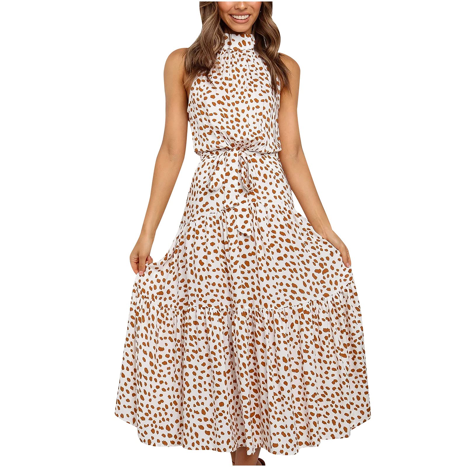 Elegant Long Halter Sleeveless Floral Print Dress for Women - Sexy Summer Evening Party Dress for Night Out, Beach Vacation & Special Occasions