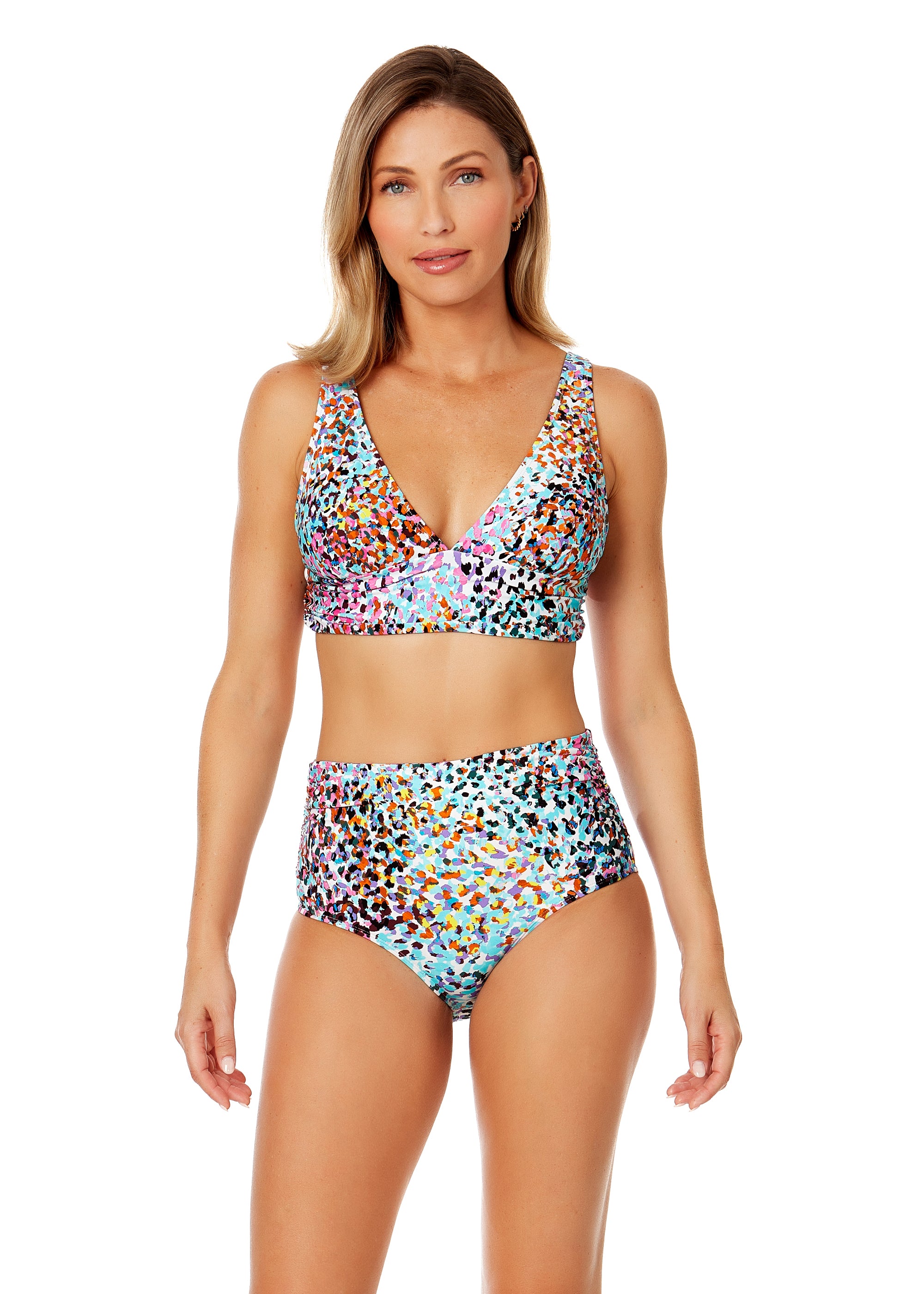 Women's Sunset Dot Soft Band Shirred Bralette Bikini Top - Comfortable & Stylish Swimwear for Beach, Pool & Summer Vacations