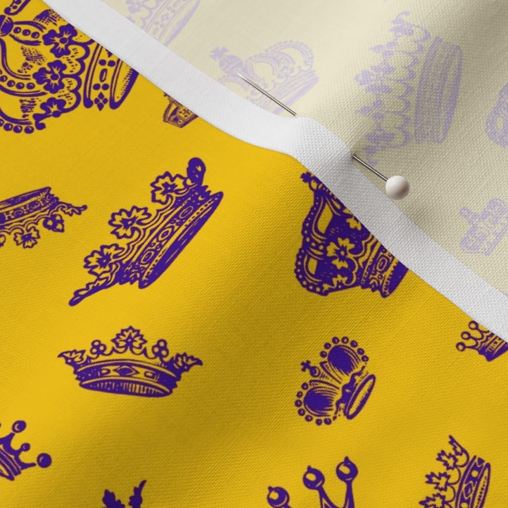 Royal Crowns Purple Golden Yellow King Royalty Mardi Gras Printed Cotton Fabric by The Yard - Premium Petal Signature Cotton for Sewing, Quilting, Apparel & Home Decor | Perfect for Costumes, Throw Pillows & Table Runners