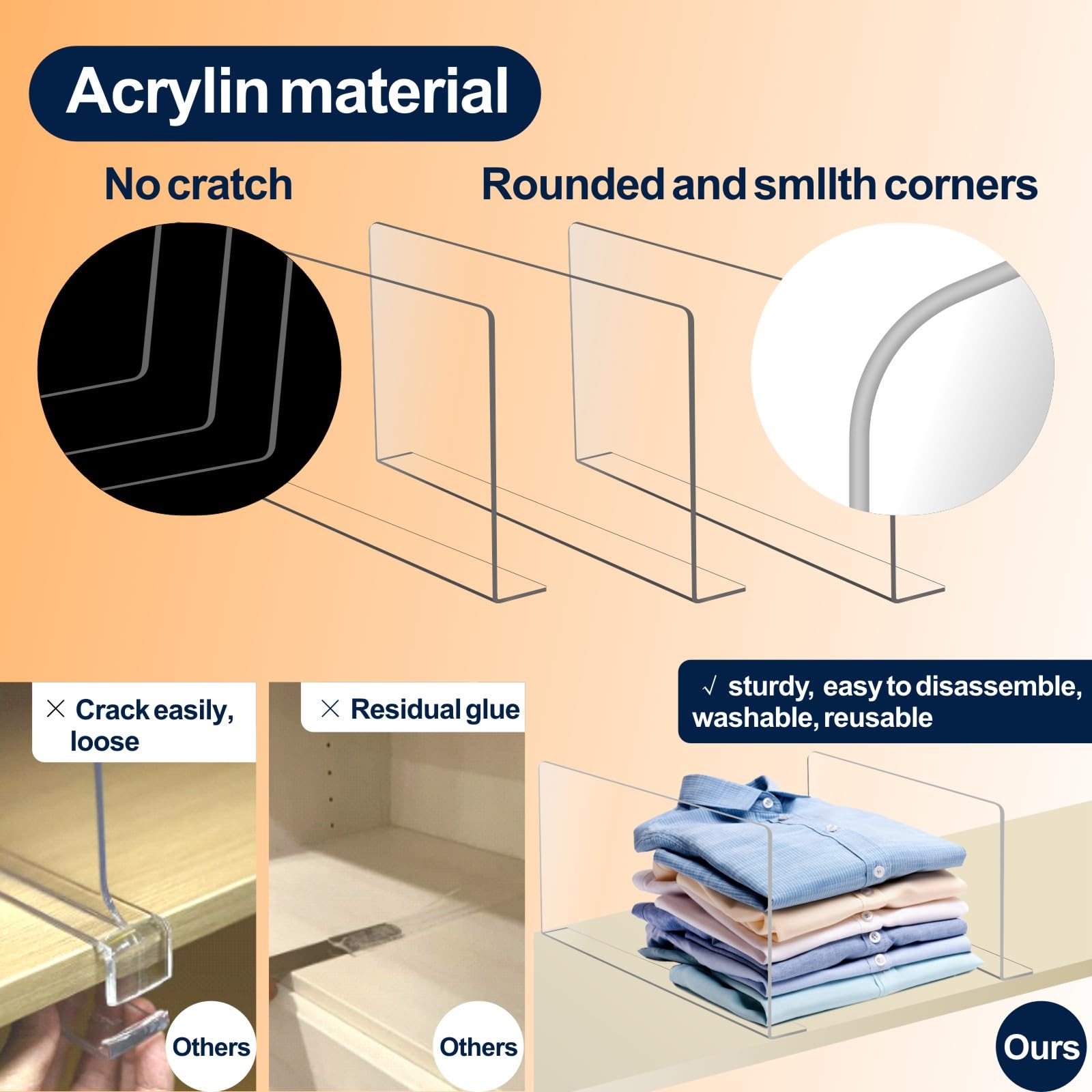 Acrylic Shelf Dividers for Closet Organization - 6 Pack 8